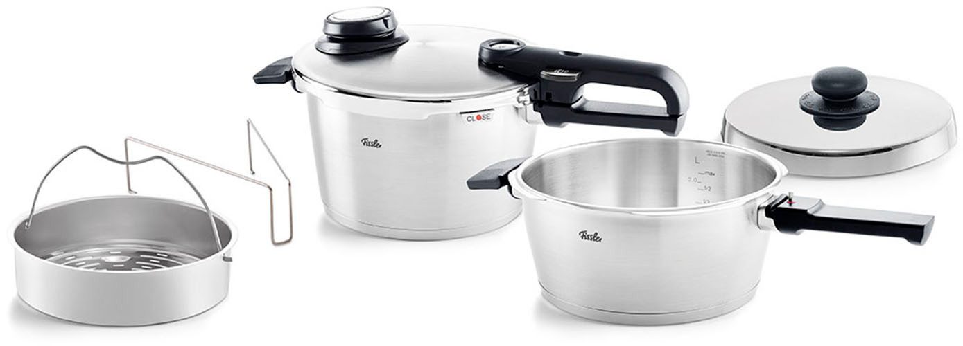 Fissler Schnellkochtopf Vitavit® Premium, Edelstahl 18/10 (Set, 2-tlg., Schnellkochtopf 3,5 l + 4,5 l + Zusatzdeckel), Premium Qualität – Made in Germany