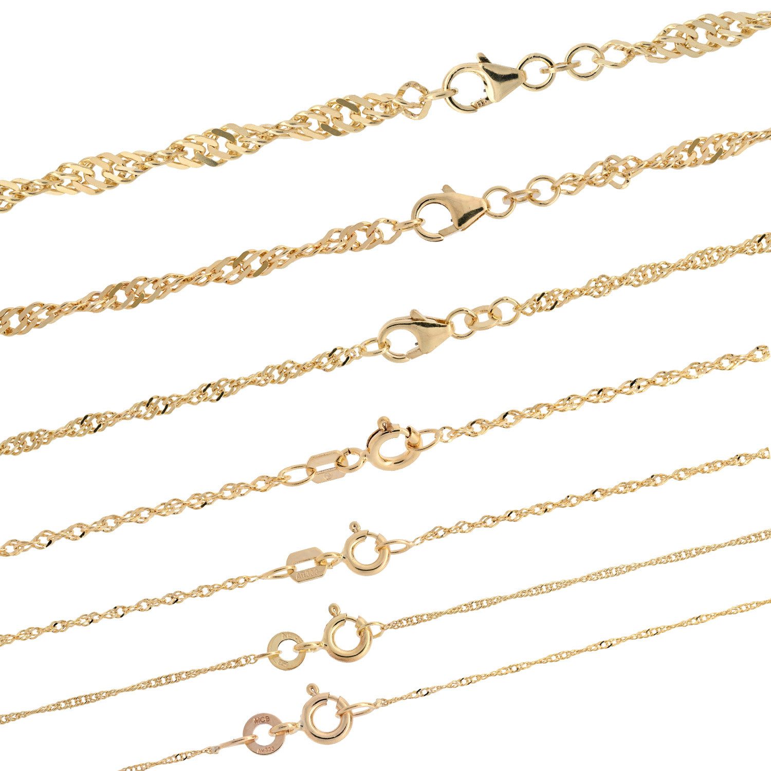 HOPLO Goldkette Goldkette Singapurkette Halskette Breite 1,0 mm 40 cm 333-8 Karat Gold, Made in Germany