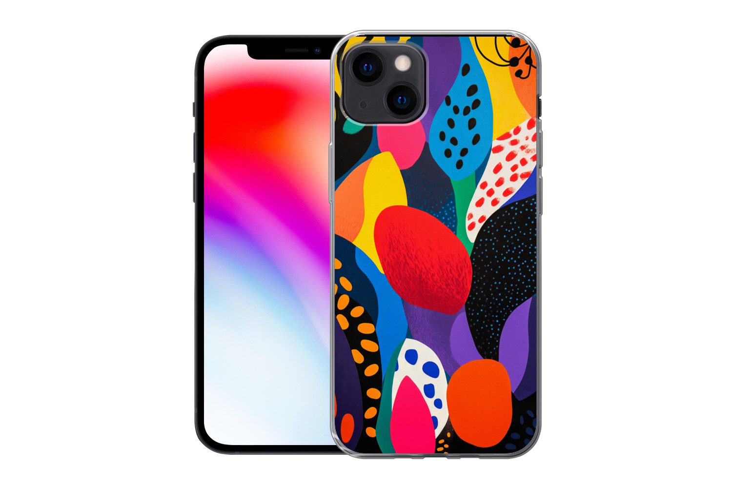 MuchoWow Handyhülle für Apple iPhone 13 Blumen - Blätter - Abstrakt - Rot, Smartphone-Bumper, Print, Handy Schutzhülle Dünn