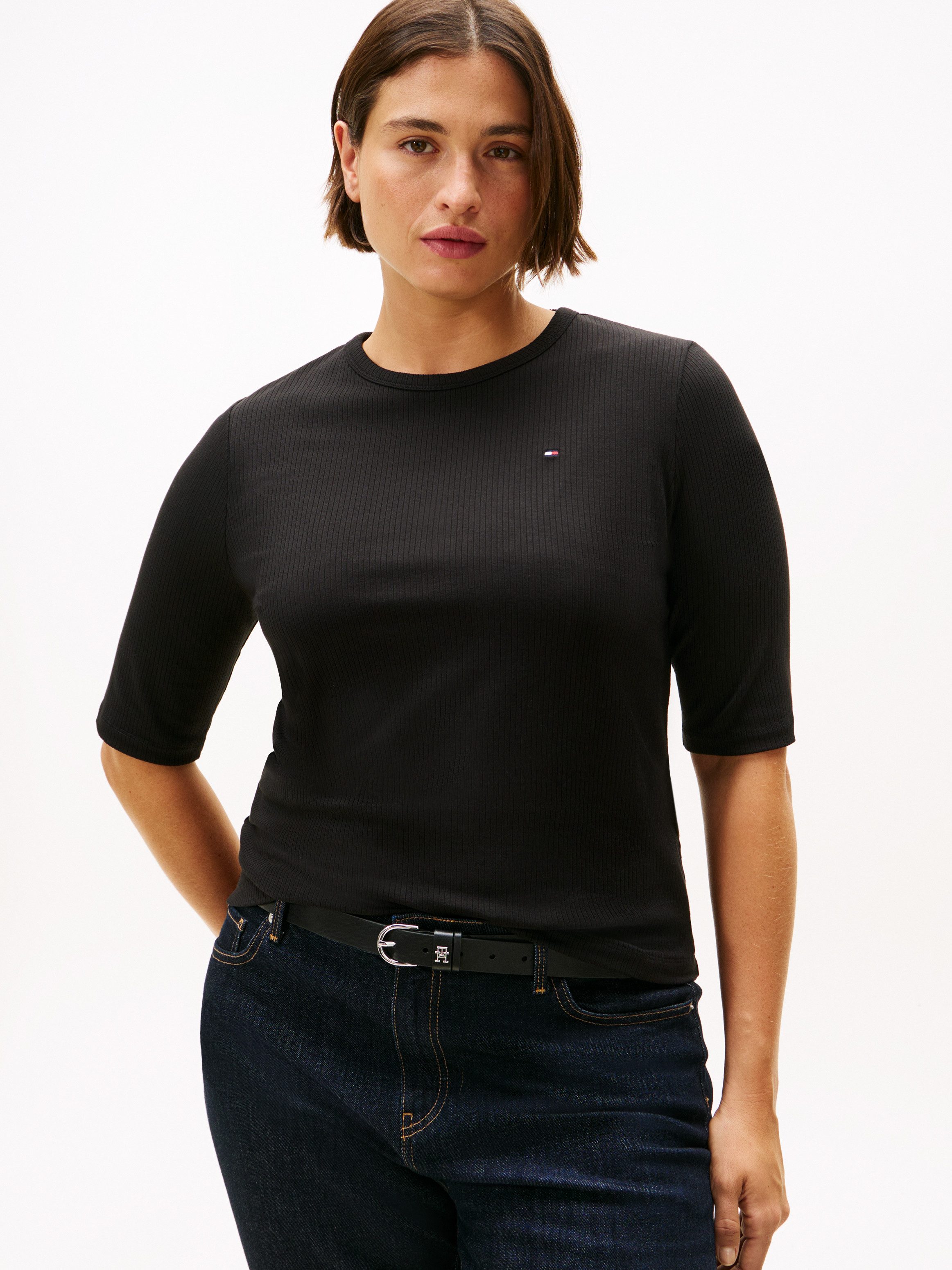 Tommy Hilfiger Curve Kurzarmshirt CRV SLIM 5X2 RIB C-NK 1/2 SLV in großen G günstig online kaufen