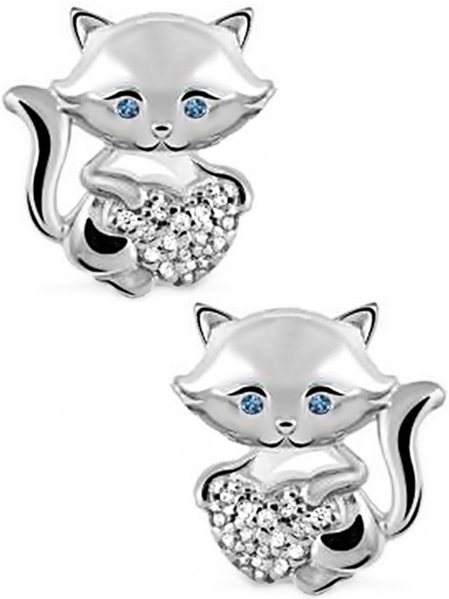 Valentinstagsgeschenk Goldene Hufeisen Paar Ohrstecker Katze mit Herz Ohrstecker aus 925 Silber Zirkonia Kristall Ohrringe (1 paar, inkl. Etui), Rhodi