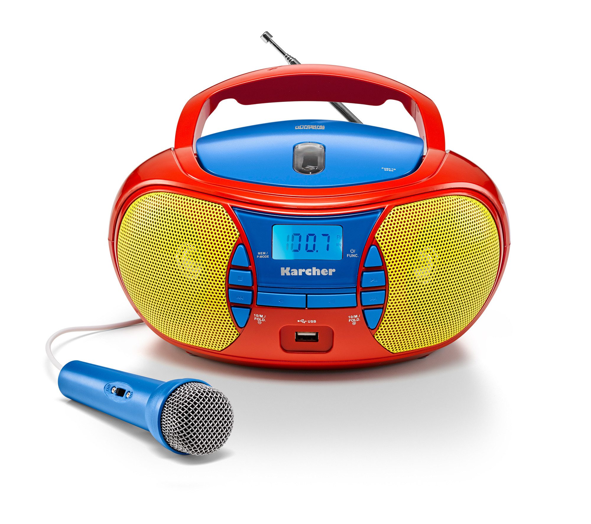 Karcher RR 5026 Boombox (UKW (FM), bunter, tragbarer CD-Player für Kinder mit UKW Radio, USB & Mikrofon)