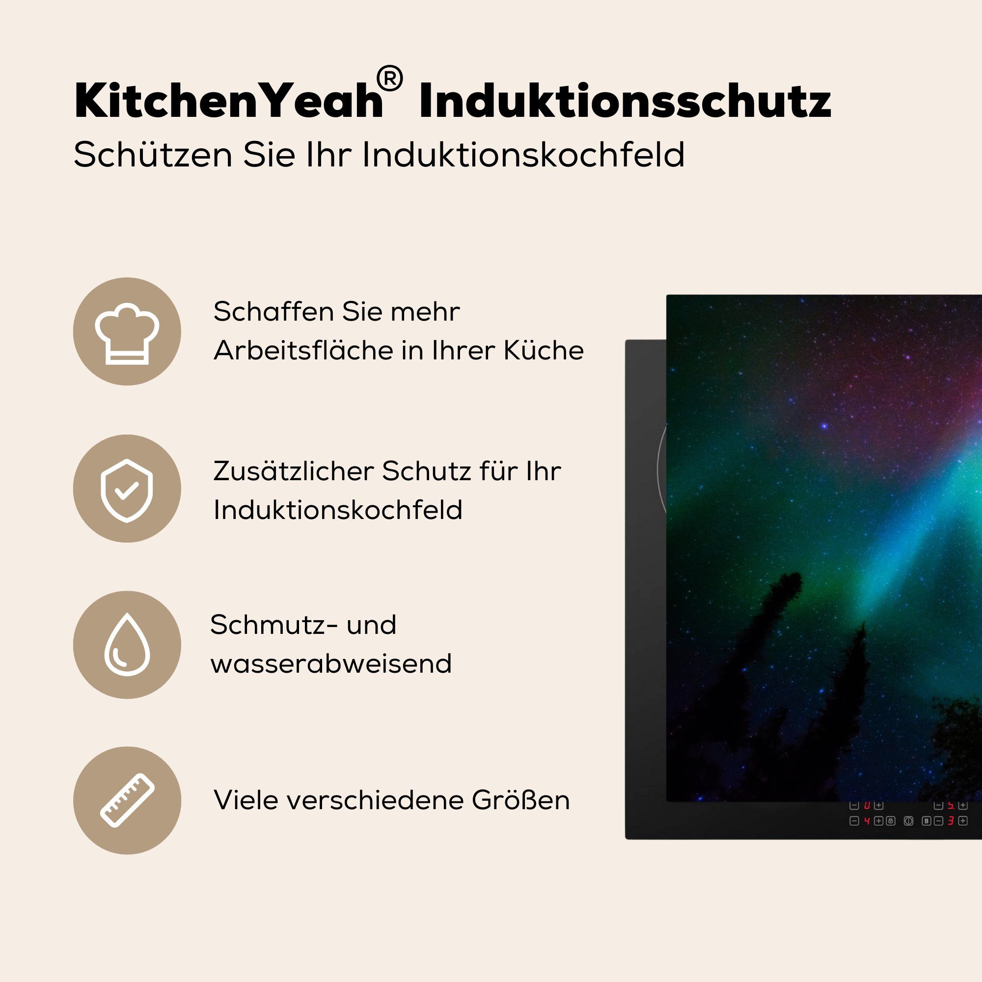 Farben, Nordlichter Sternenhimmel cm, Ceranfeldabdeckung Schutz MuchoWow 81x52 die Herdblende-/Abdeckplatte - - (1 Vinyl, Induktionskochfeld küche, für tlg),