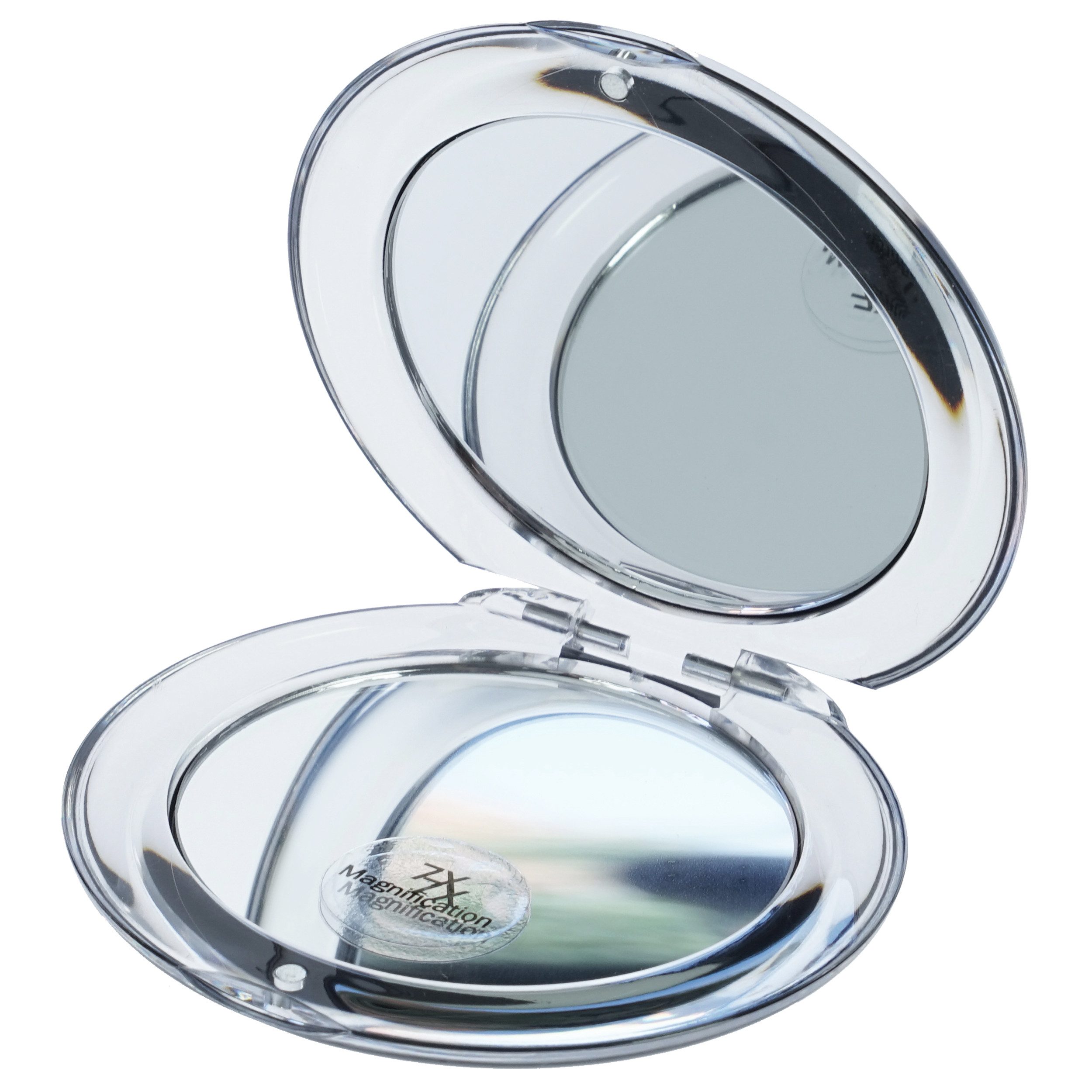 Fantasia Beauty Taschenspiegel Taschenspiegel Acryl/Silberfarben, rund, mit 7-fach Vergrösserung (1-St), Taschenspiegel, 7-fach/1-fach Vergrösserung, rund, Acryl/Silberfarben
