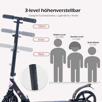 ISE Cityroller ISE Big Wheel Scooter Tretroller 200mm Roller Cityroller Klappbarer Scooter mit 2 Räder,verstellbar Höhe für Erwachsene und Kinder, SY-SC001