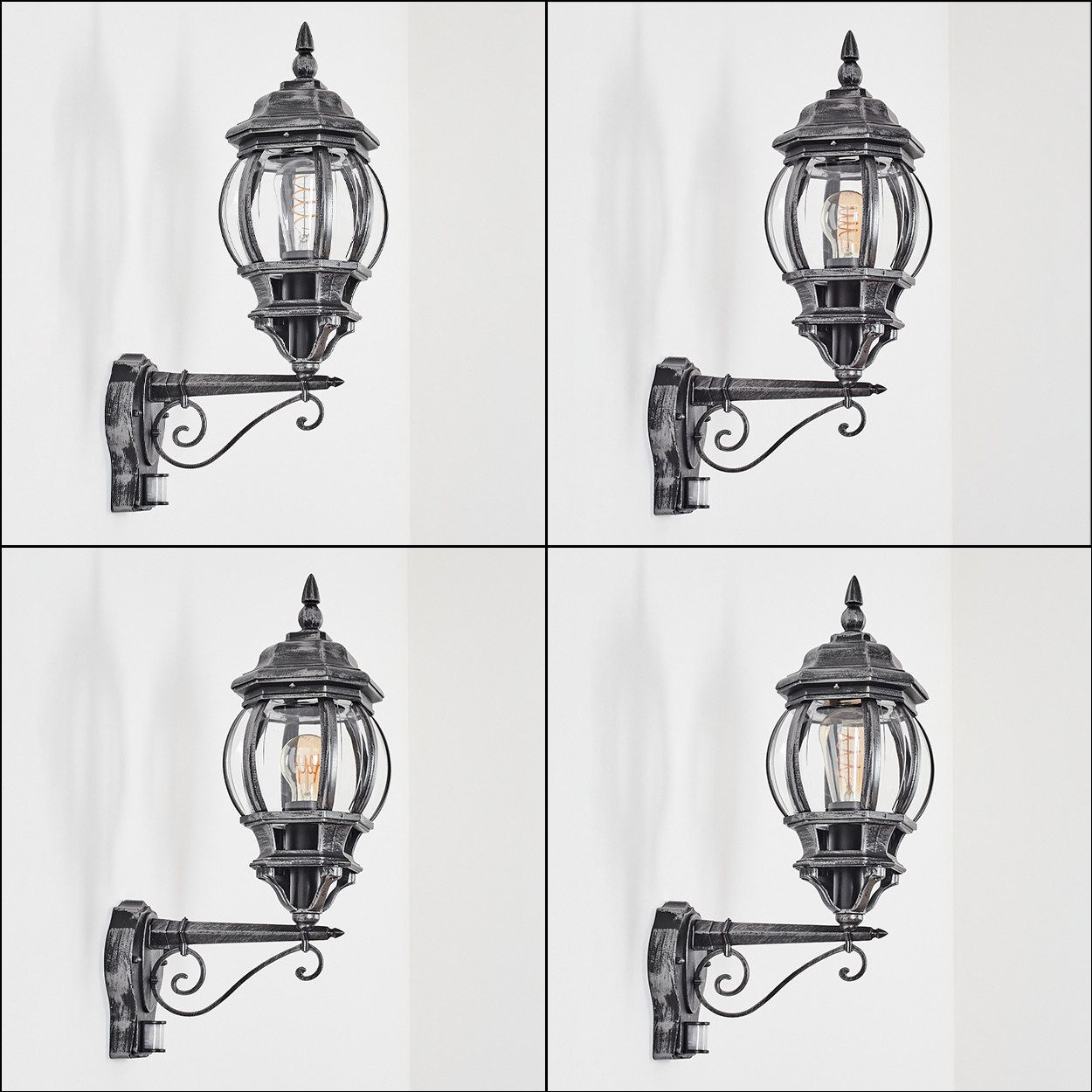 hofstein Außen-Wandleuchte Außenwandlampe mit Bewegungsmelder, Metall/Glas in Schwarz/Silber/Klar, ohne Leuchtmittel, Wandleuchte außen aufwärts im Retro/Vintage/Antik-Design, E27, IP44