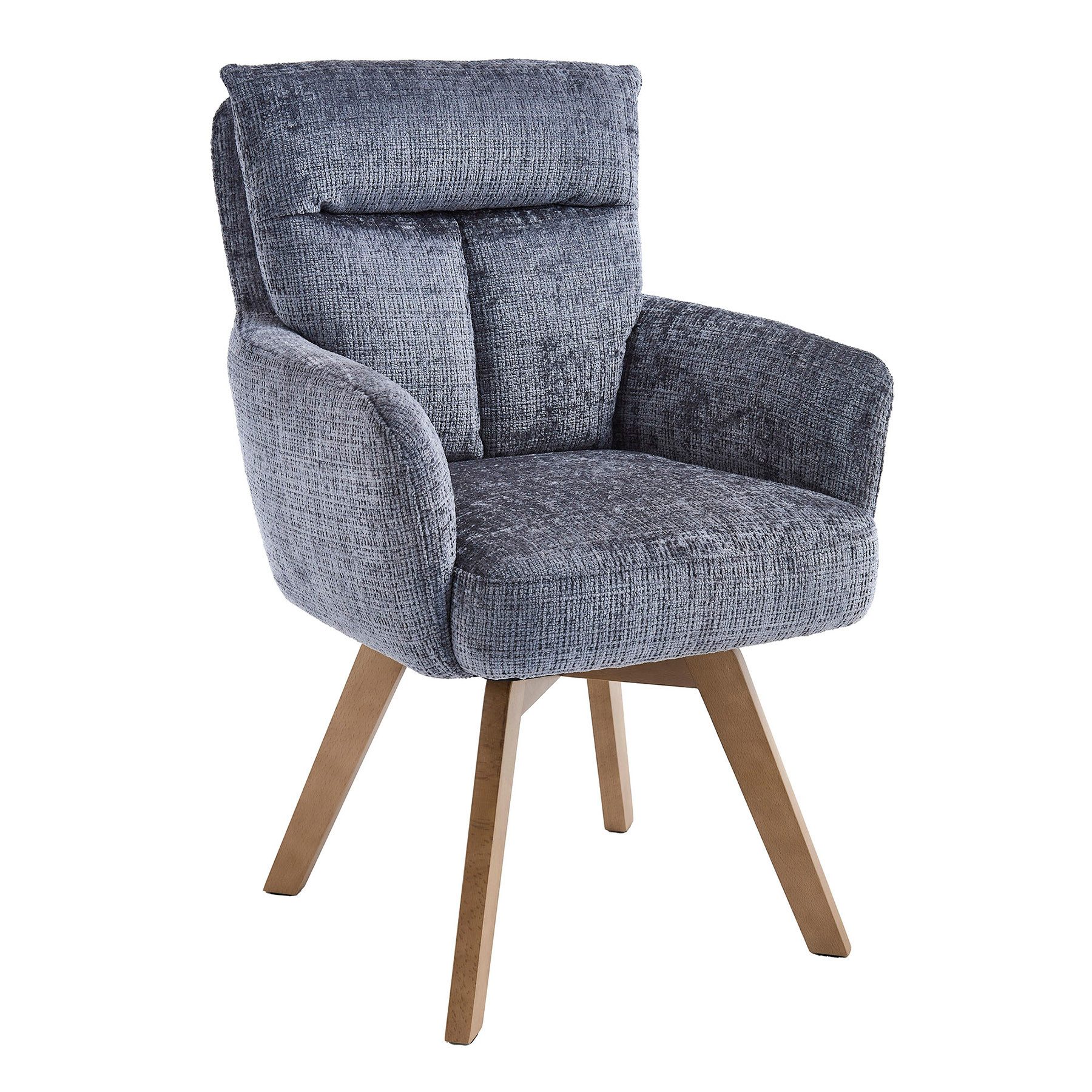 riess-ambiente Polsterstuhl BIG GEORGE grau / natur - Drehstuhl, Chenille, Buchenholz, gepolstert (Einzelartikel, 1 St), Esszimmer · 360° drehbar · mit Armlehne · Retro · Federkern-Polsterung