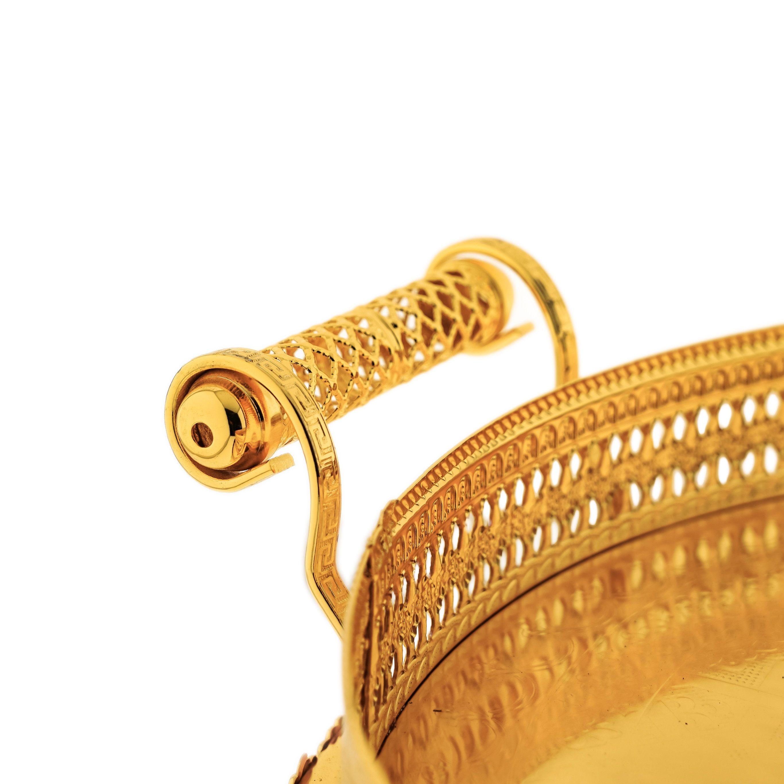 Sunay Servierplatte Serviertablett ø45 cm - Rund mit Griffen & Ornamentrand, (1-tlg)