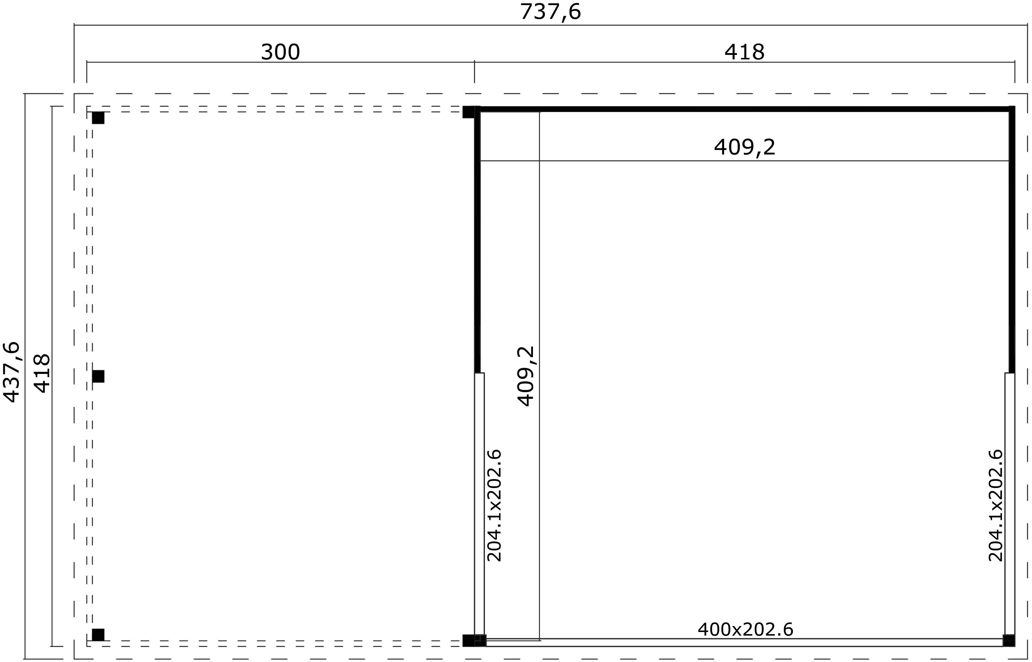 BxT: DACHVERLÄNGERUNG 5 DOMEO 437,6x300 cm, Gartenhaus-Anbaudach 5 für CARBONGRAU, Domeo LASITA MAJA