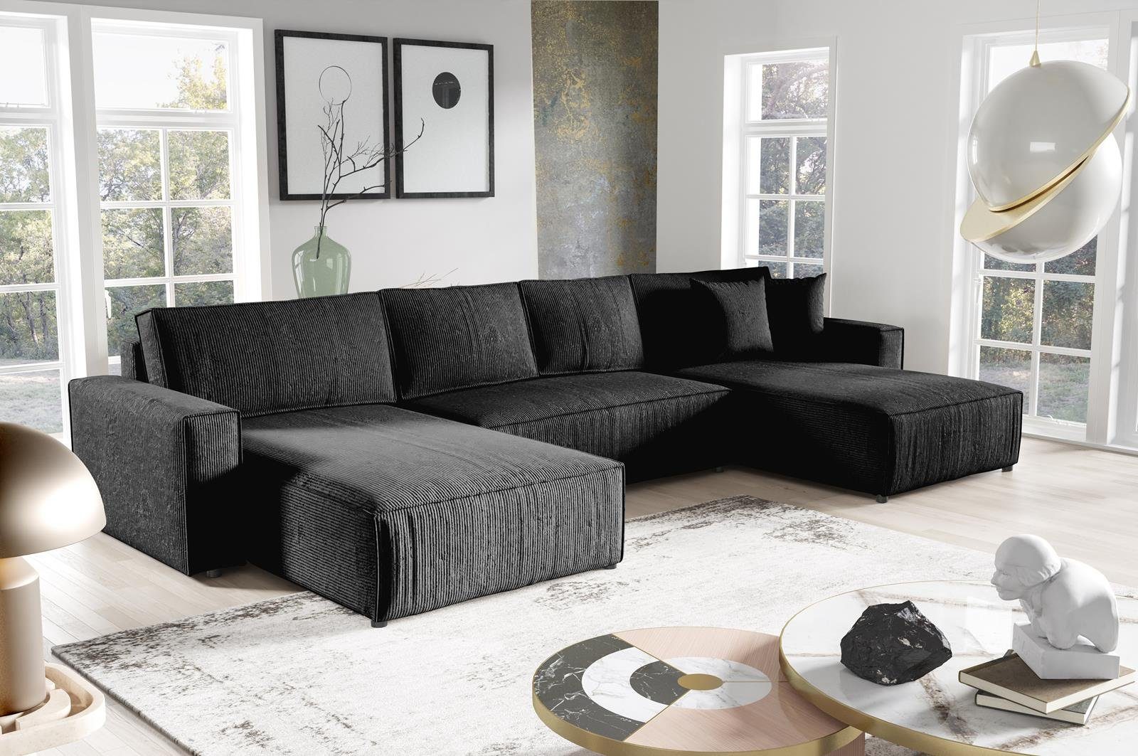 Compleo Ecksofa 390 BOSTON Schlafsofa U-Form Ecksofa cm Funktionen U, mit Corner Dunkelgrau