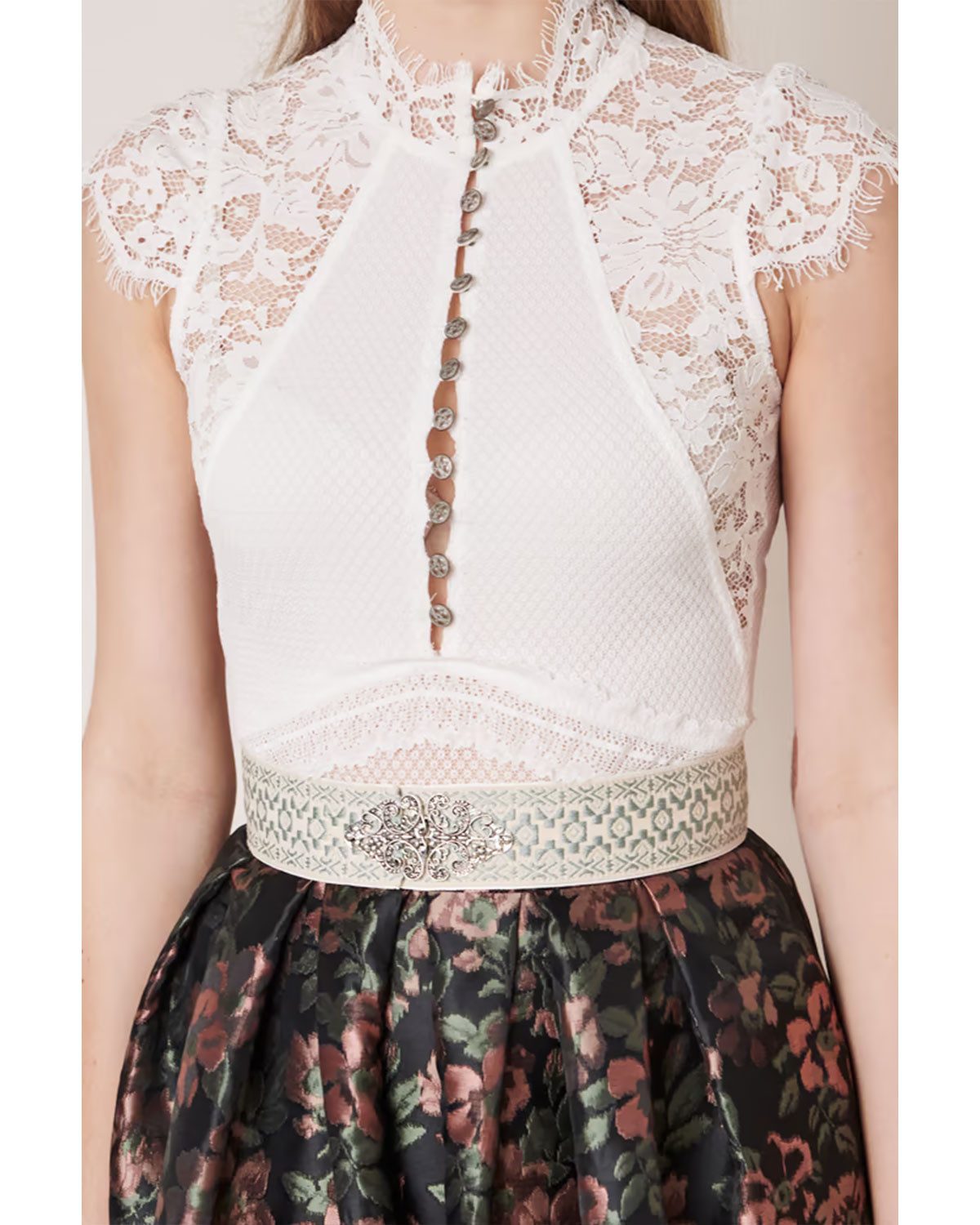 KRÜGER COLLECTION Body Trachtenshirt 'Millie' mit Spitze 282165, Ecru
