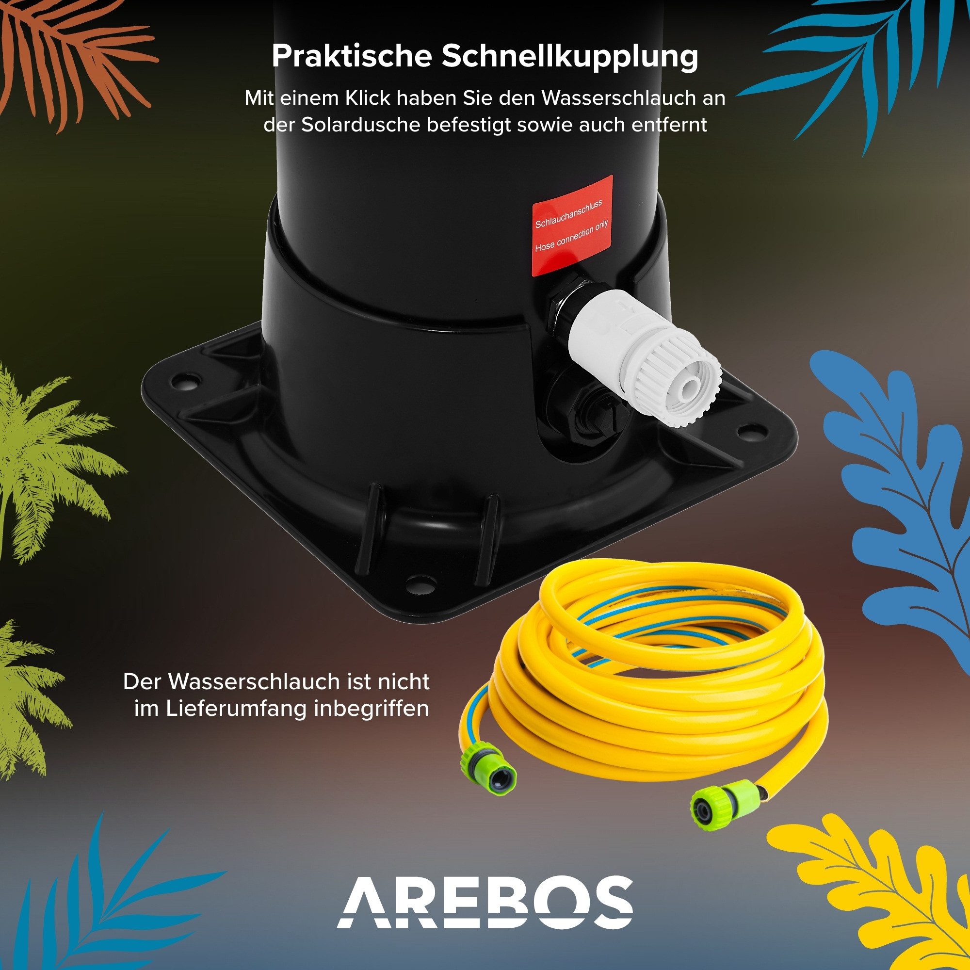 Arebos Solardusche 40 L, inkl. Abdeckhaube, mit integriertem Thermometer (Schwarz, Stück)