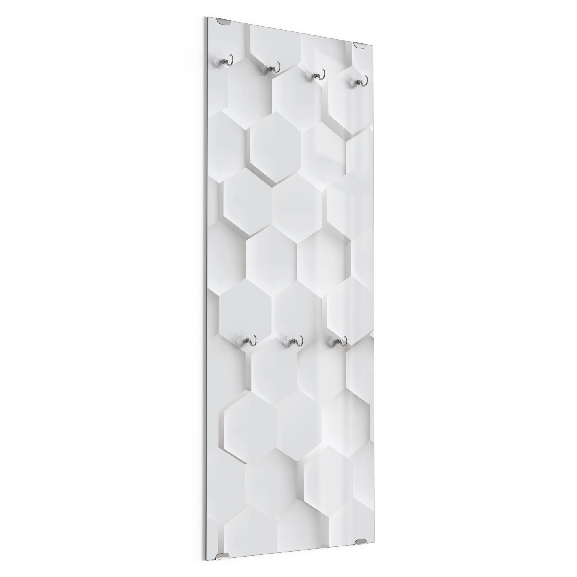 DEQORI Kleiderhaken 'Weiße 3D-Waben', Glas Garderobe hängend Flur Jackenhalter modern Wandgarderobe Haken