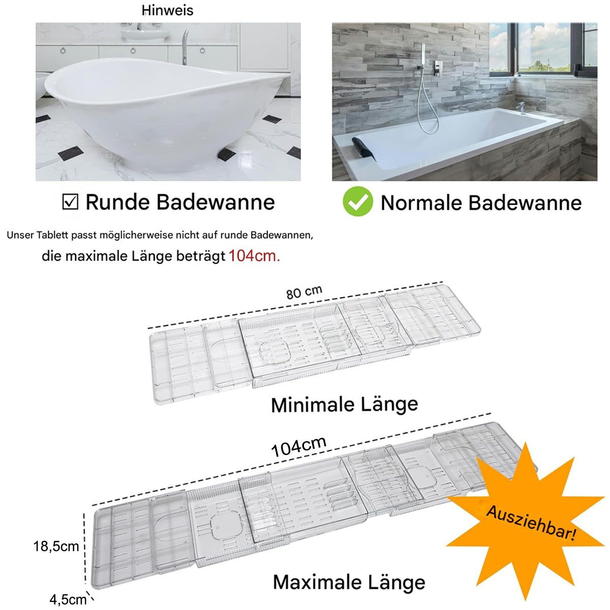 SURFOU Badewannenablage Badewannenbrett aus transparentem Kunststoff günstig online kaufen