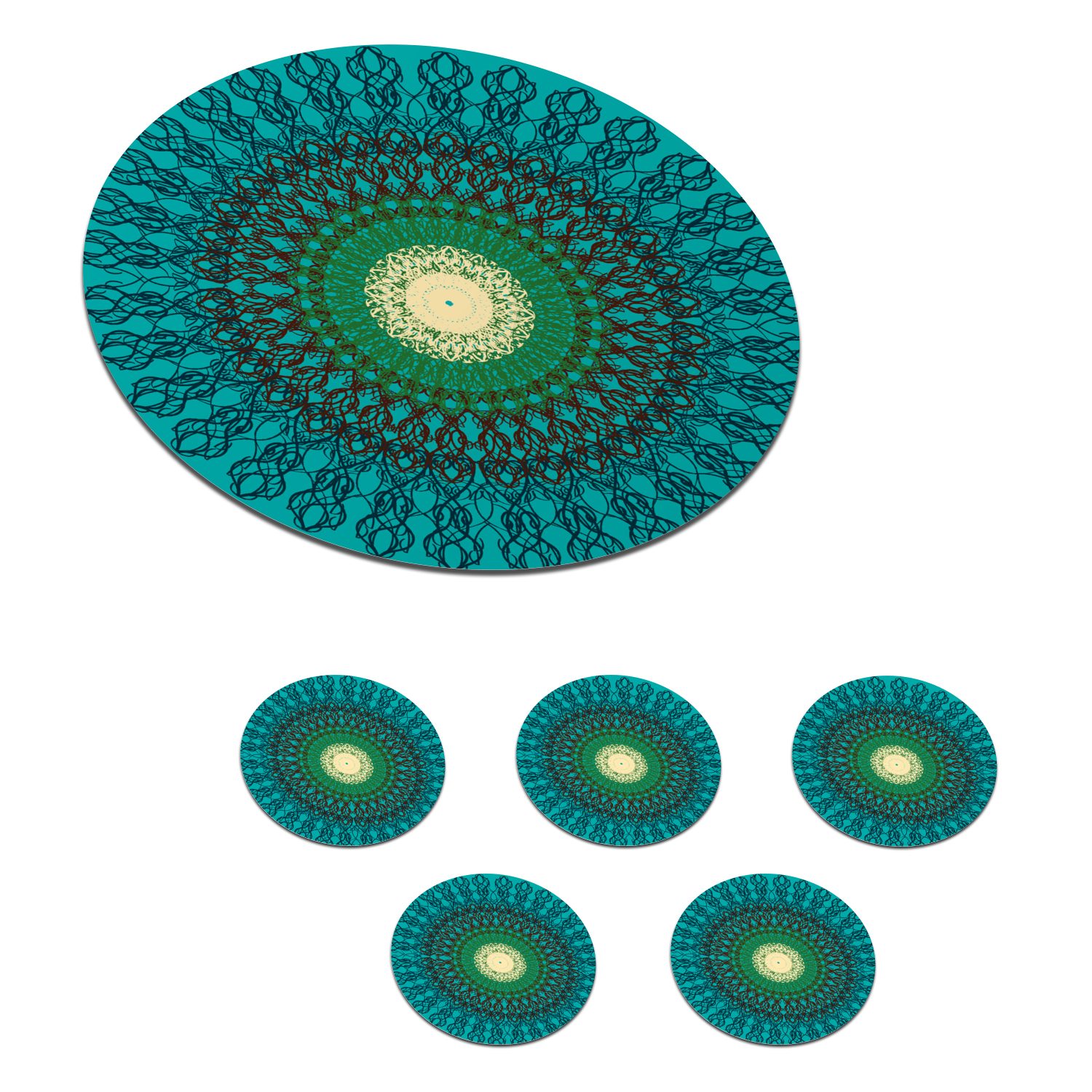 MuchoWow Glasuntersetzer Mandala - Becher Gläser, Zubehör - Gestaltung für Tasse, Muster Filigran, 6-tlg., - Getränkeuntersetzer, Korkuntersetzer, Tassenuntersetzer