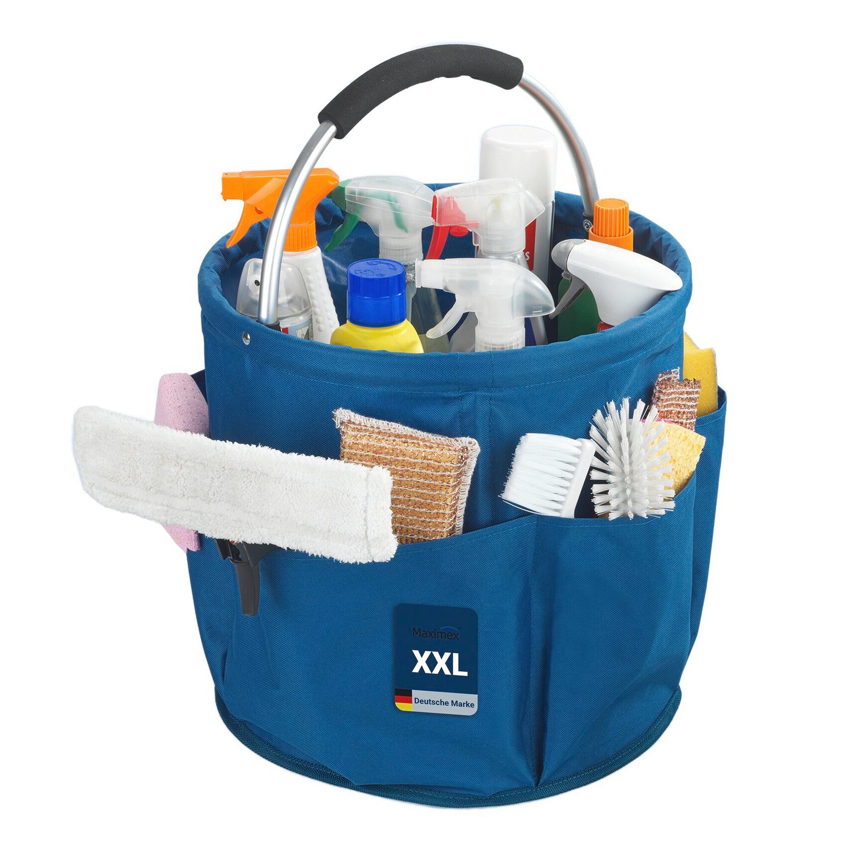 Maximex Organizer Universal-Reinigungs-Caddy Modell HERKULES (1 St), großes Hauptfach für Reinigungsmittel, 5 Außentaschen, faltbar, 34 l