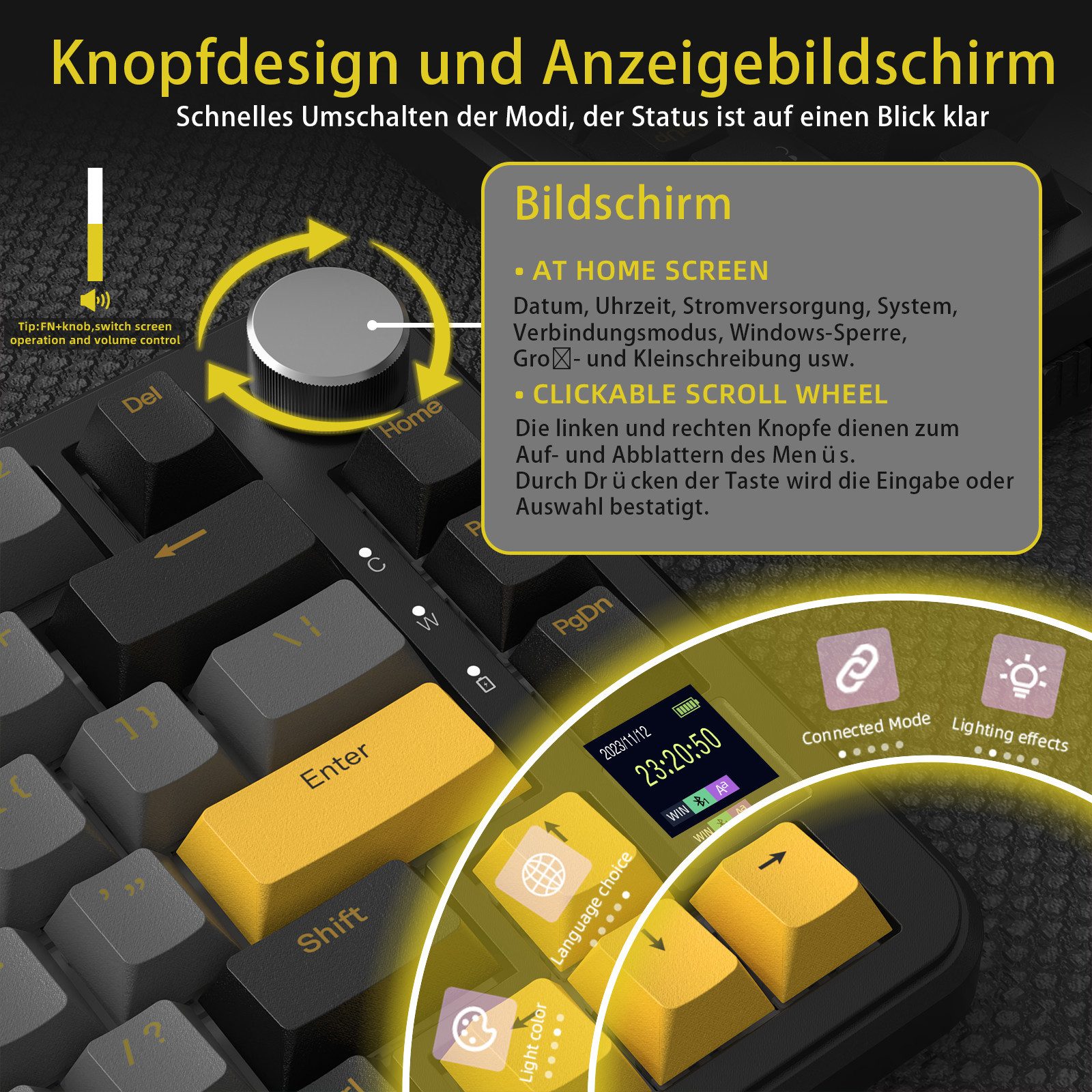 ATTACK SHARK X85PRO Mechanische Tastatur mit drei Modi,TFT-Bildschirm Gaming-Tastatur (75 % CNC-Knopf, 5-lagige Polsterung, Hot-Swap-Linearschalter, RGB) – Bild 4 von 5