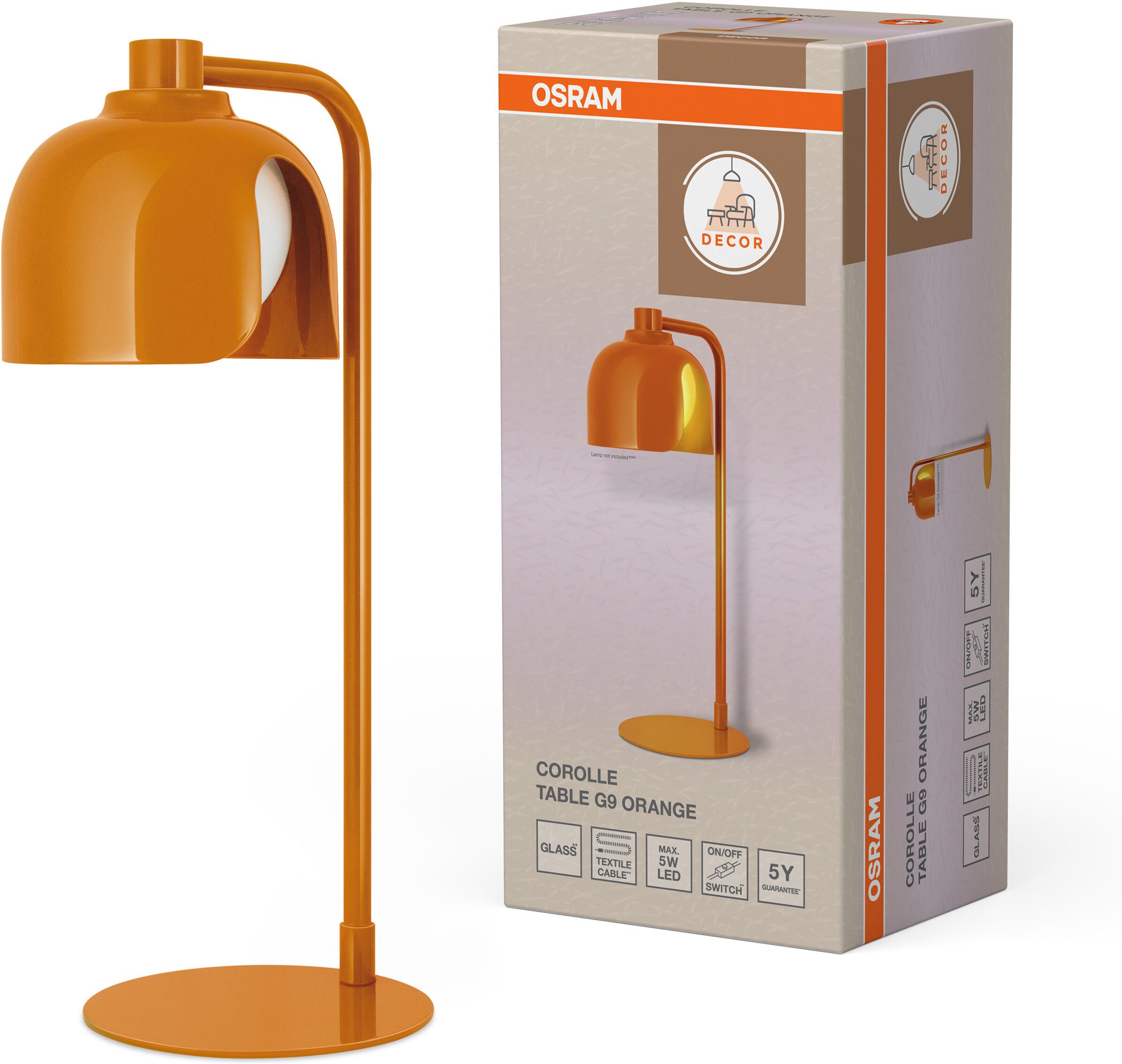 Osram Tischleuchte Decor Corolle, ohne Leuchtmittel, Fassung G9, Stahl und Glas