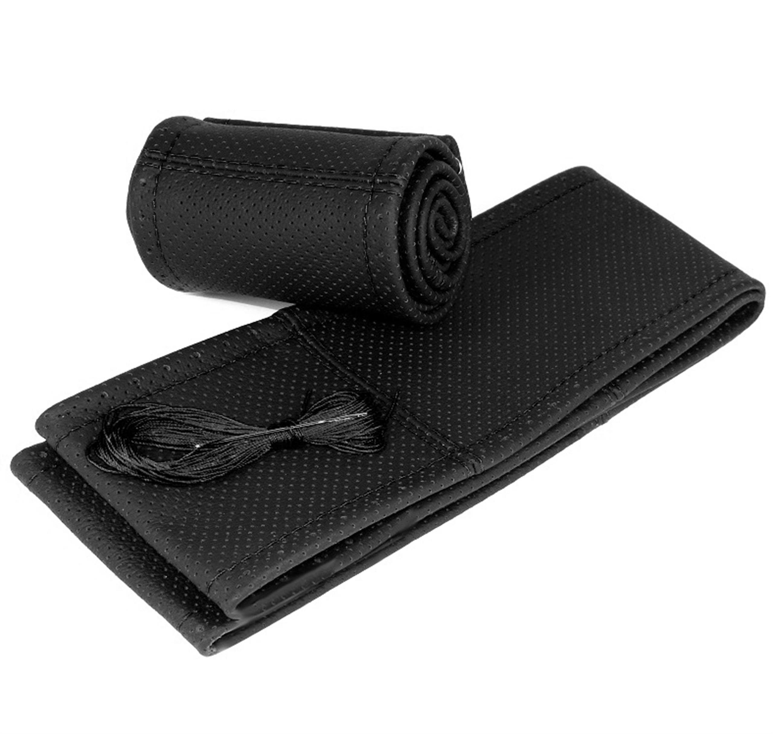 Echtleder mit Car Auto Ø in schwarzer schwarz 38 39 L cm, Lenkradbezug - & P Naht, Lenkradhülle perforiertes Design