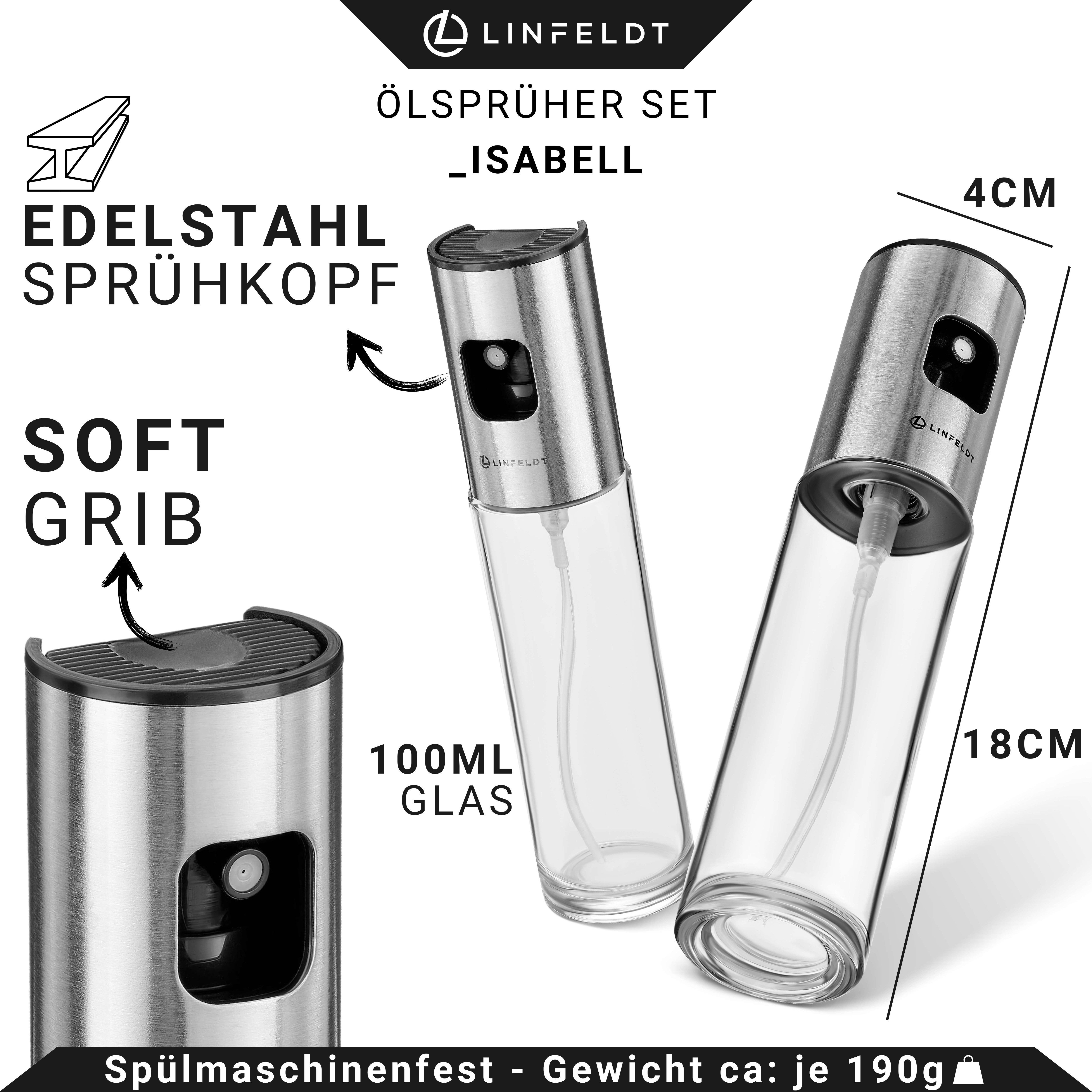 LINFELDT Ölspender 2er Set Edelstahl + Pinsel & Trichter zum Befüllen Öl Fein zersteuben – Bild 3 von 5