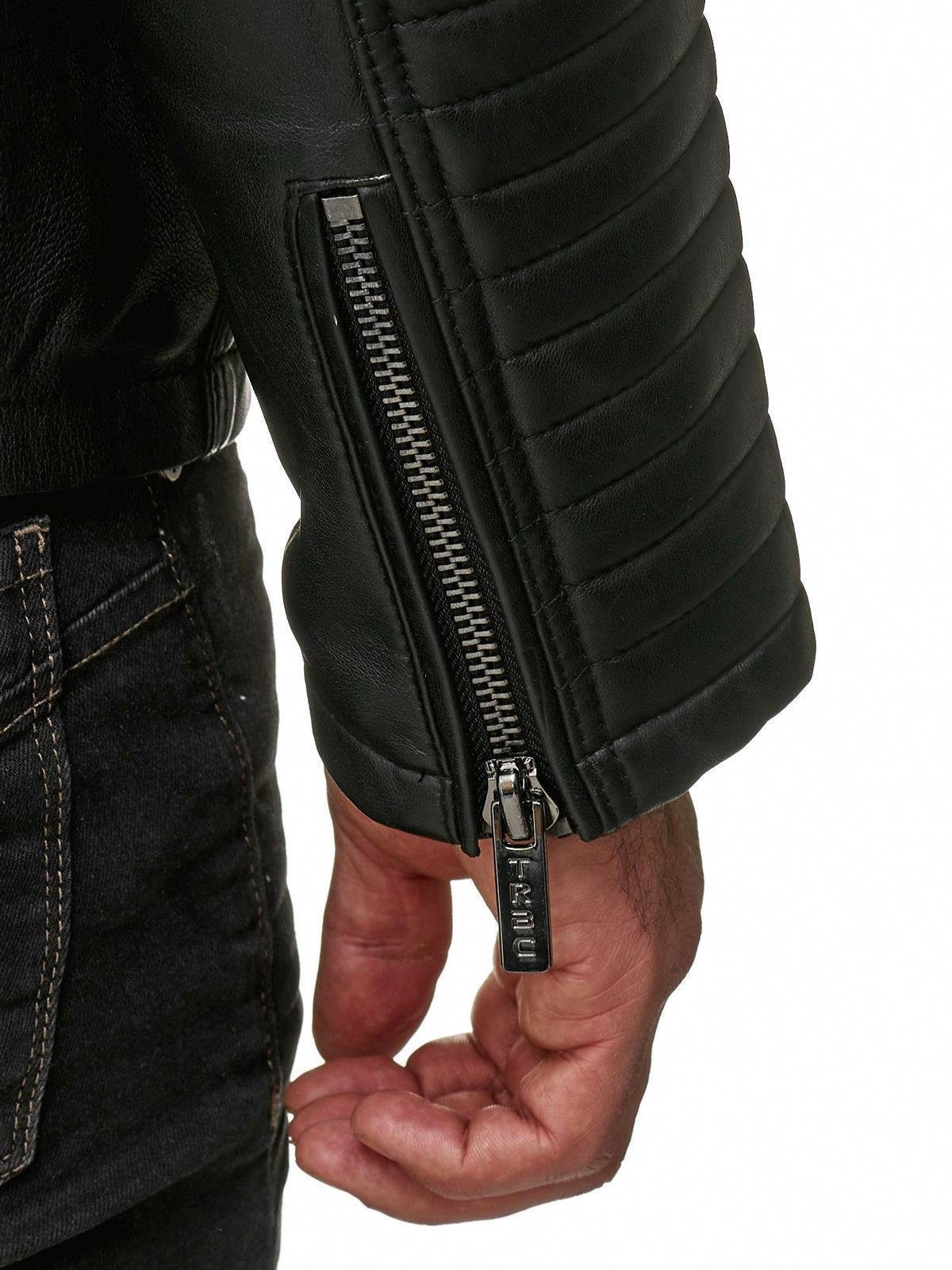RedBridge Lederimitatjacke Urban Bikerjacke Steppjacke Kunstleder Schwarz Stehkragen mit Druckknopf – Bild 4 von 5