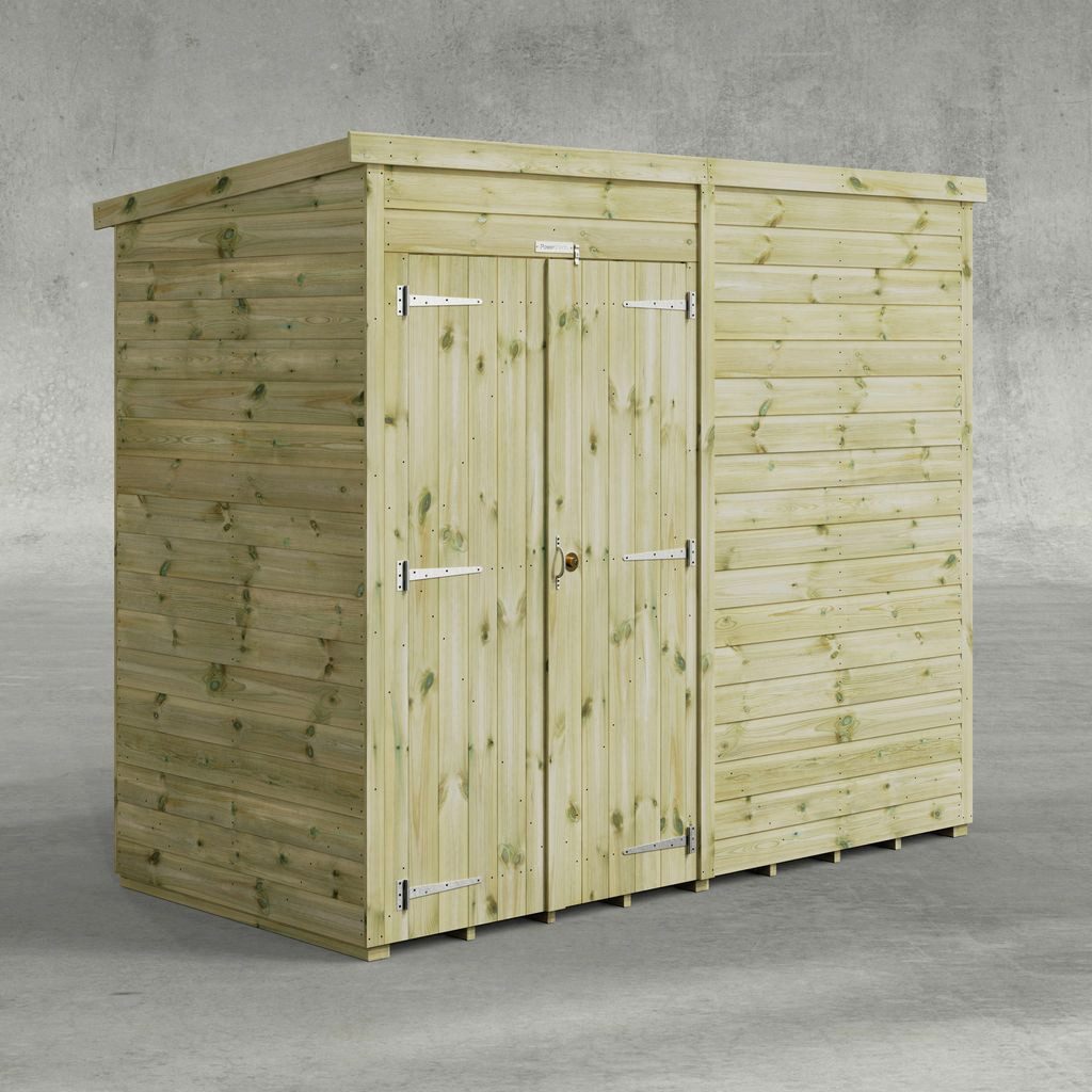 Powersheds Gartenhaus mit Premium Pultdach Vollholzhaus mit Doppeltür, ohne Fenster, BxT: 240x120 cm, (Polyester-verstärkte Dachpappe, gehärtetes Glas, hochwertiges Holz), Hochwertiges Holz