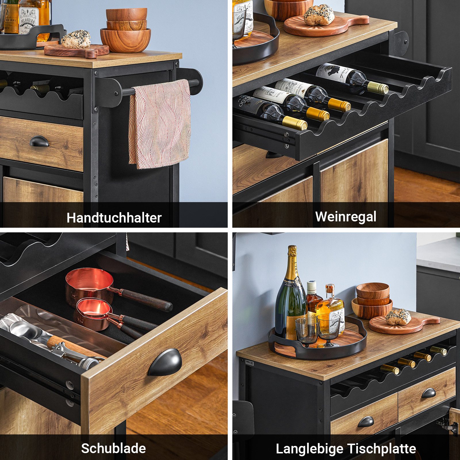 SoBuy Küchenwagen FKW122, Rollwagen mit Arbeitsplatte Servierwagen Küchenschrank Küche Esszimmer