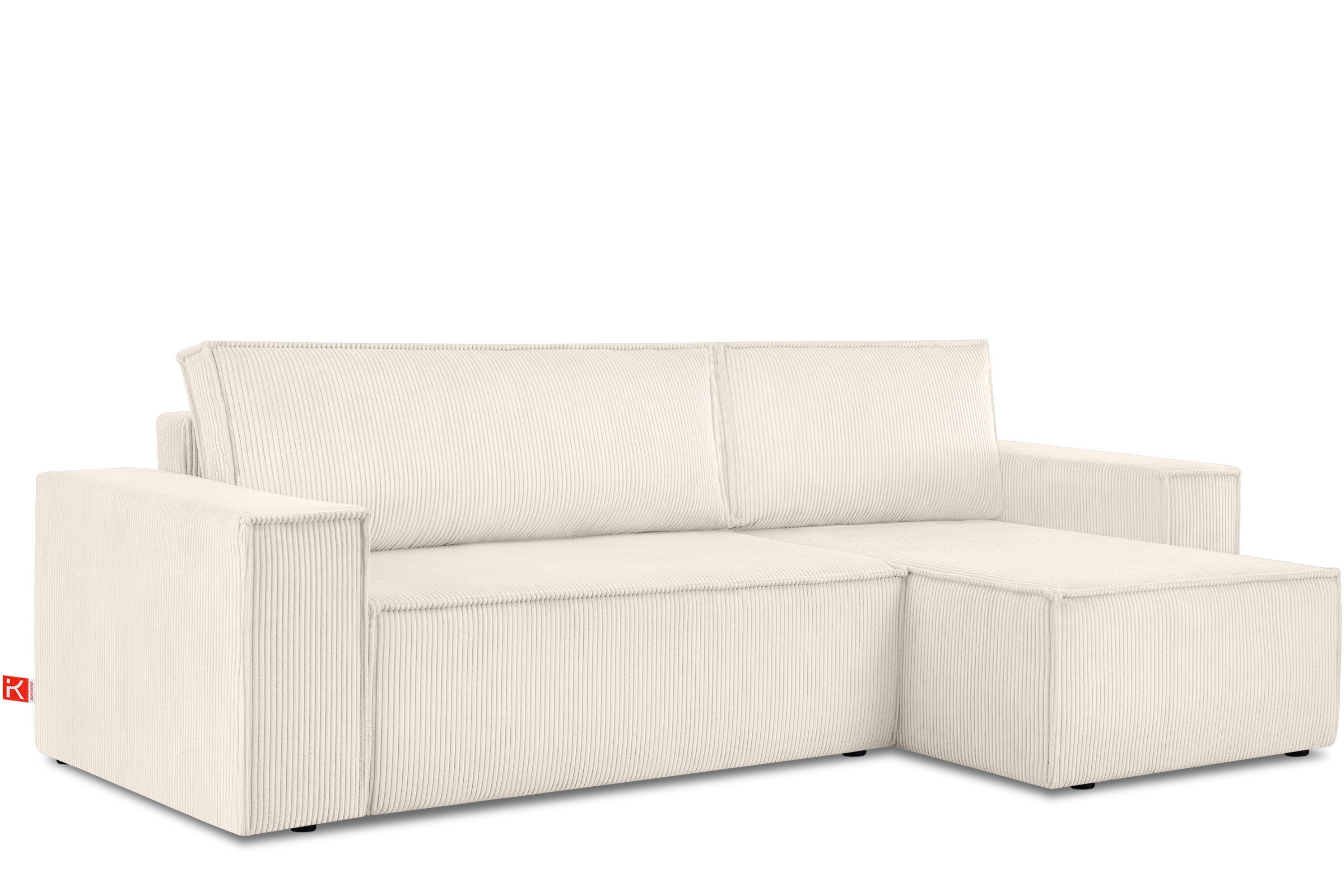 Konsimo Ecksofa NAPI Universal-Ecksofa links oder rechts, hergestellt in der EU, mit Schlaffunktion, in Pet Friendly Cord-Stoff ecru