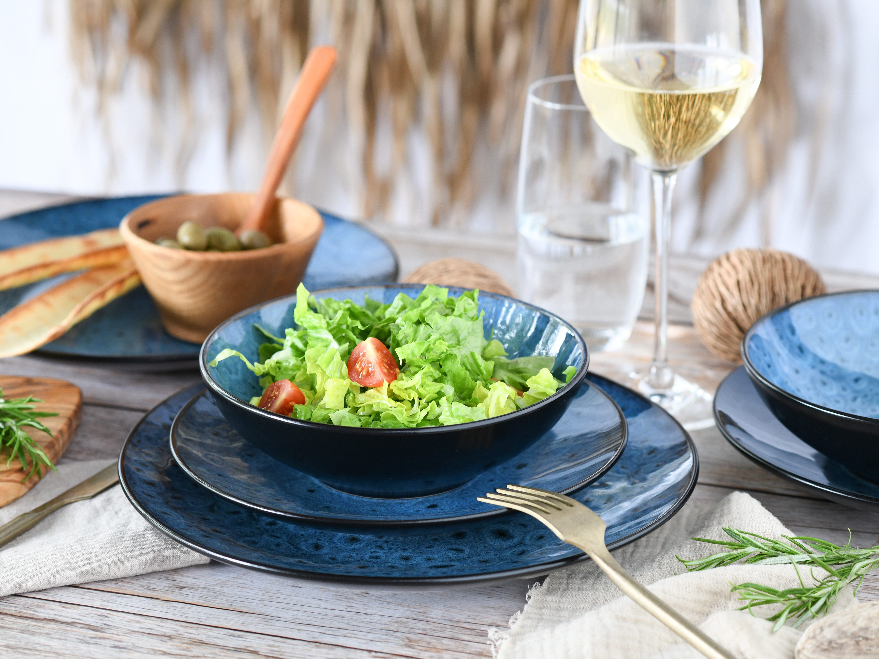 CreaTable Teller-Set Capri, Teller Set 12-tlg (12-tlg), 4 Personen, Steinzeug, Reaktivglasur