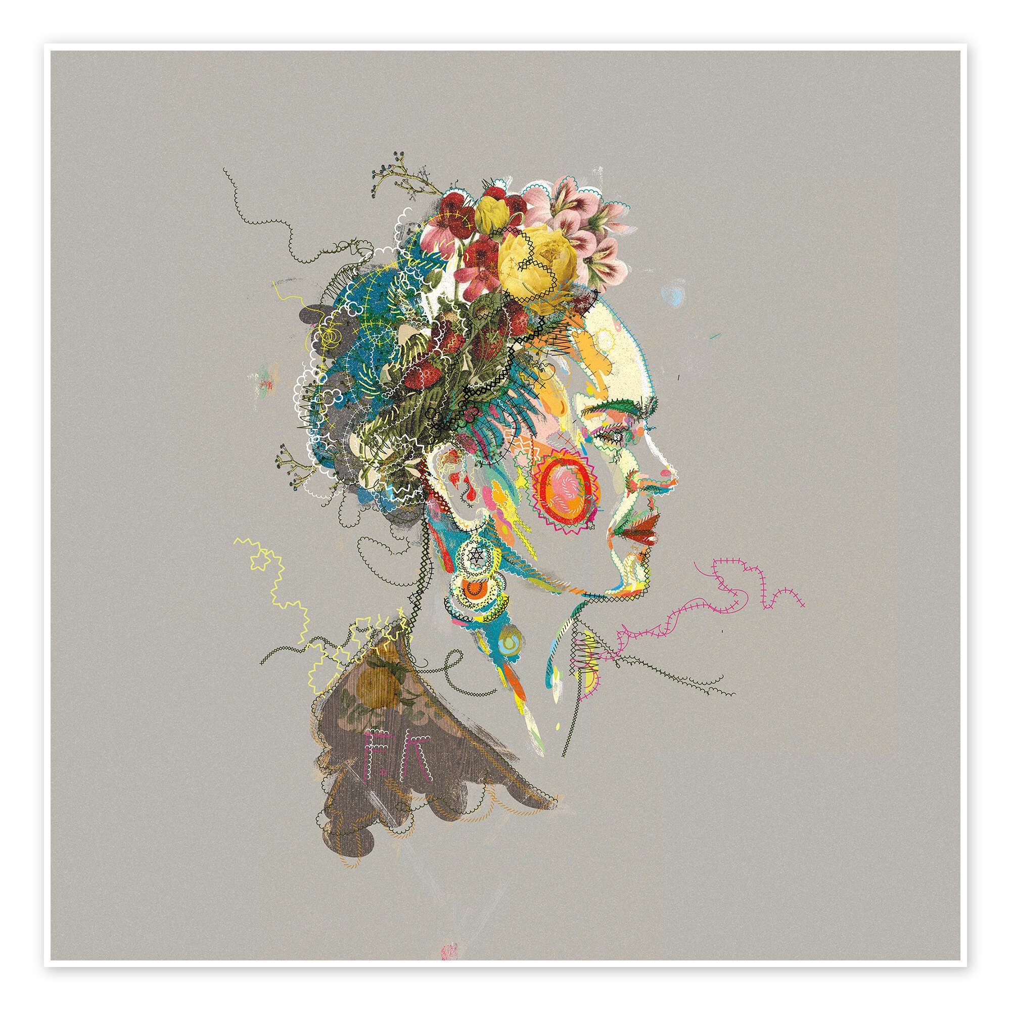 Posterlounge Wandbild Frida Kahlo Floral Face III, Carlos Quitério, erhältlich als Poster, Leinwandbild, Wandsticker oder Acrylglasbild