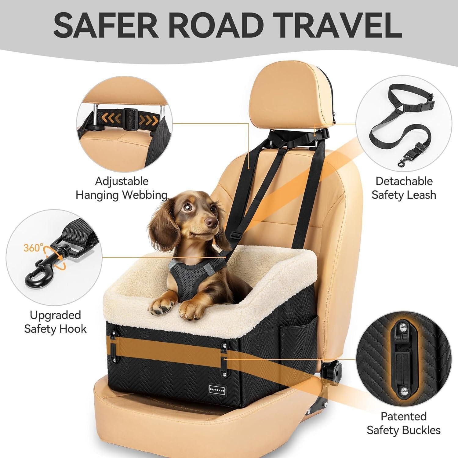 LuxusKollektion Hunde-Autositz Hundeautositz Plüschbezug Schnallen Rückbank Beifahrersitz Schwarz