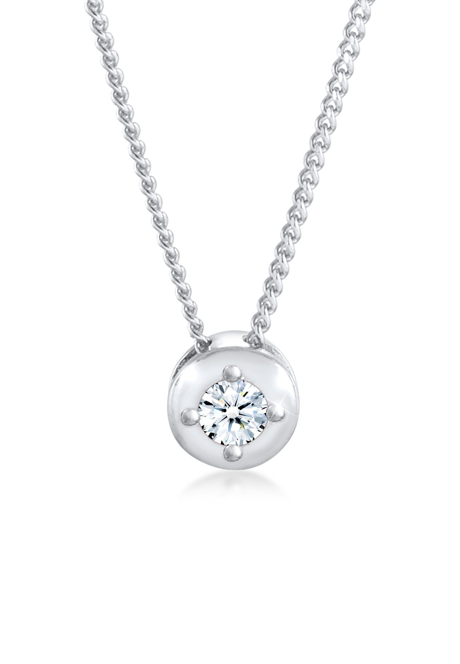 Elli DIAMONDS Kette mit Anhänger Diamant 0.11ct. Solitär Klassik Glanz 925 Silber