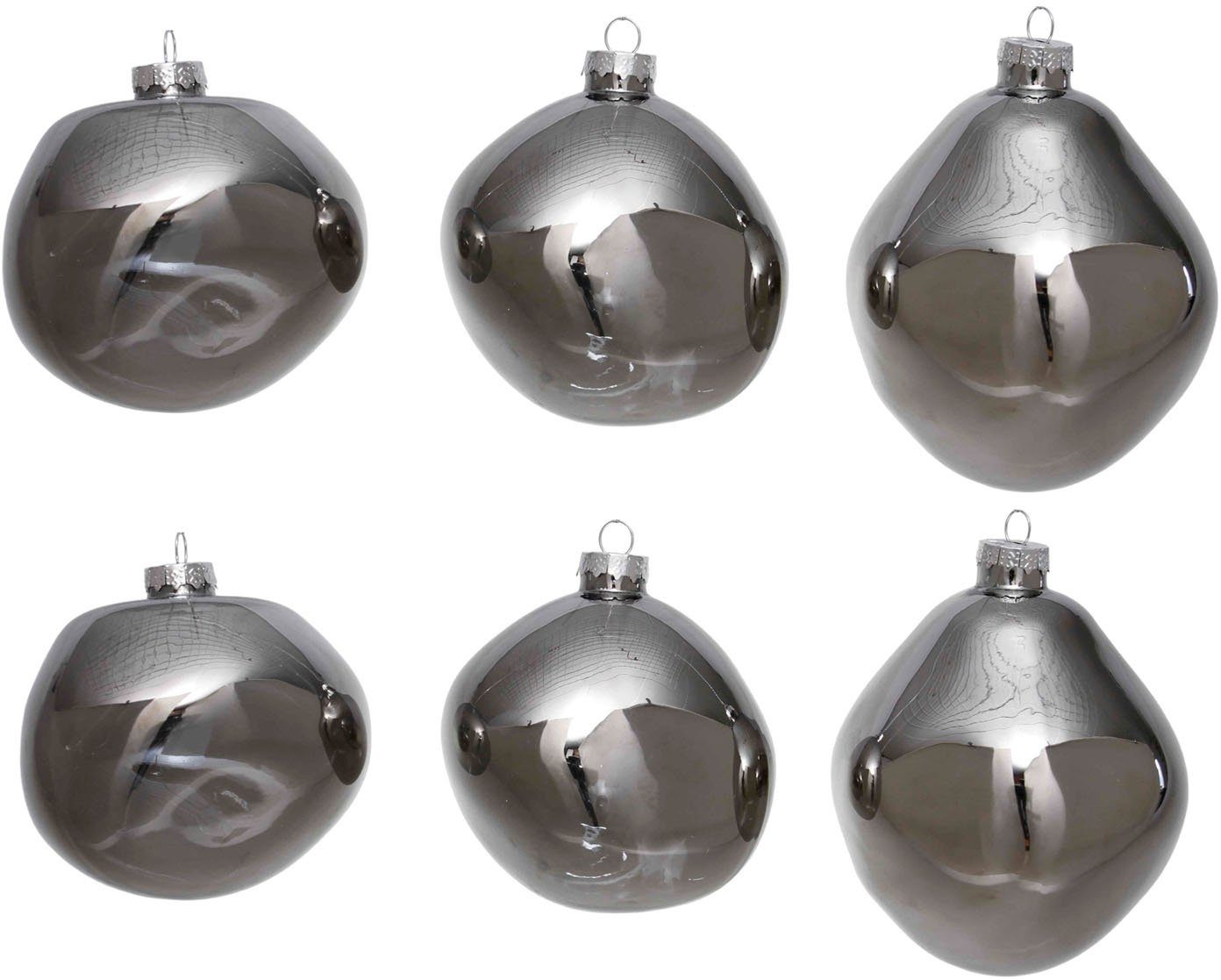 organischer Weihnachtsbaumkugel Ø St), glänzend, Kugeln grau Leonique in Form, ca. organische Weihnachtsdeko, Christbaumschmuck, aus 8 cm, (6 Glas Baumkugeln Birdelle Christbaumkugeln