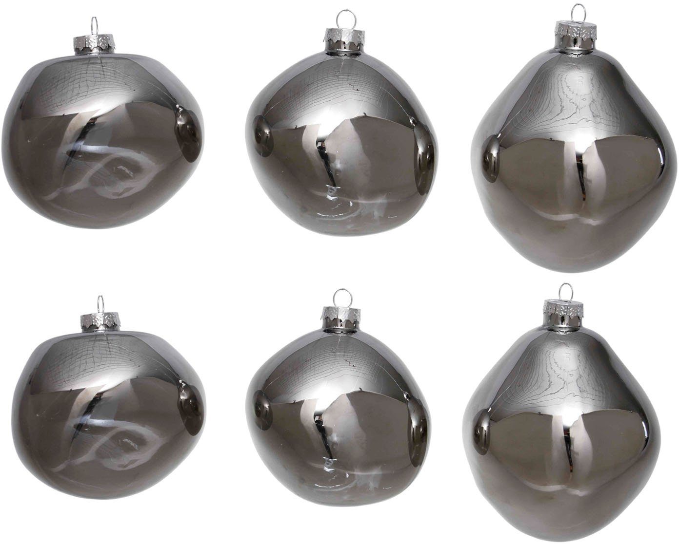 Leonique Weihnachtsbaumkugel glänzend, Birdelle in grau Ø 8 Kugeln Christbaumschmuck, organischer St), organische cm, ca. Form, Christbaumkugeln Weihnachtsdeko, Glas (6 aus Baumkugeln