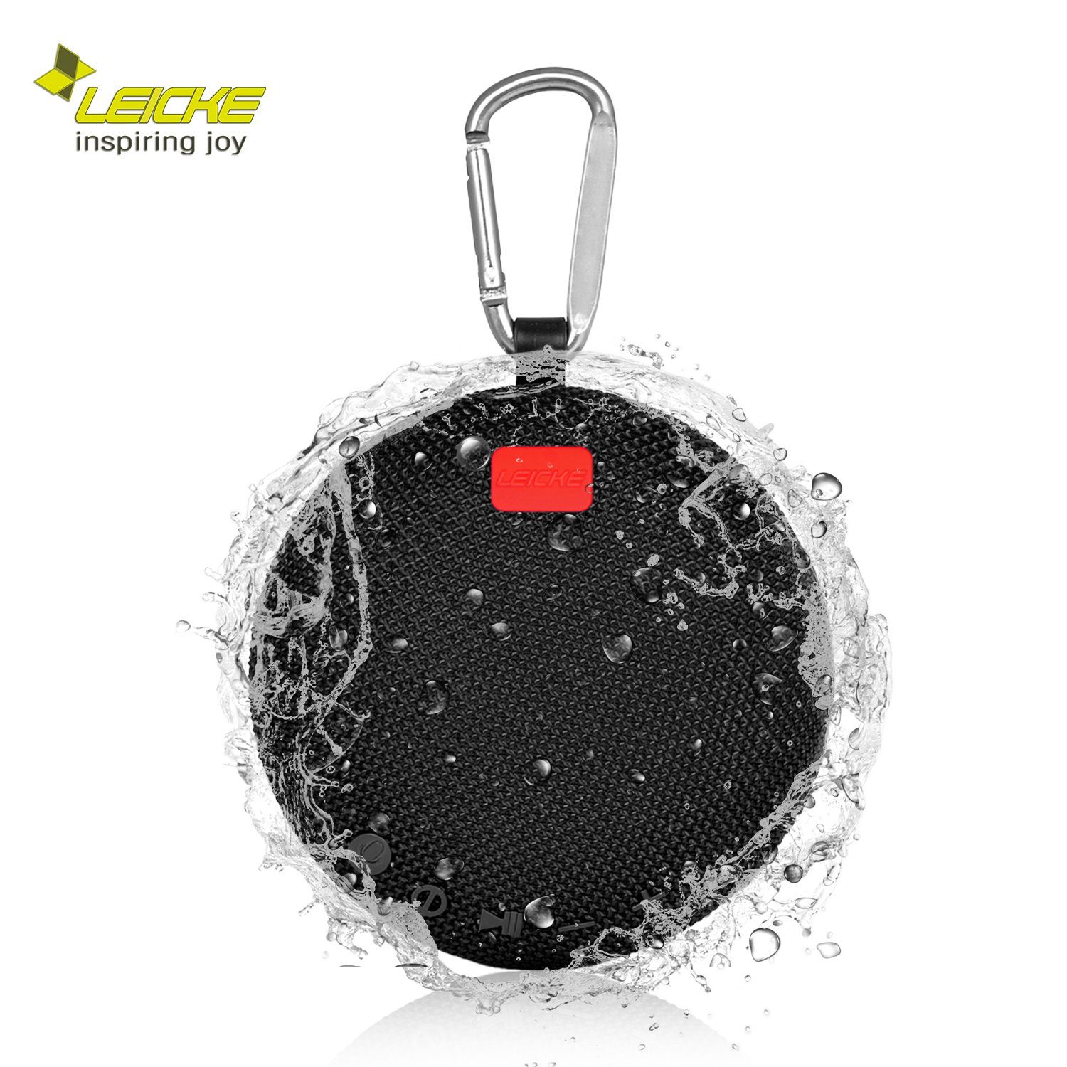 Leicke DJ Roxxx Round Clip Bluetooth-Lautsprecher (Bluetooth, 5 W, Karabiner, Gummigehäuse, NFC-Pairing, staub/wasserdicht)