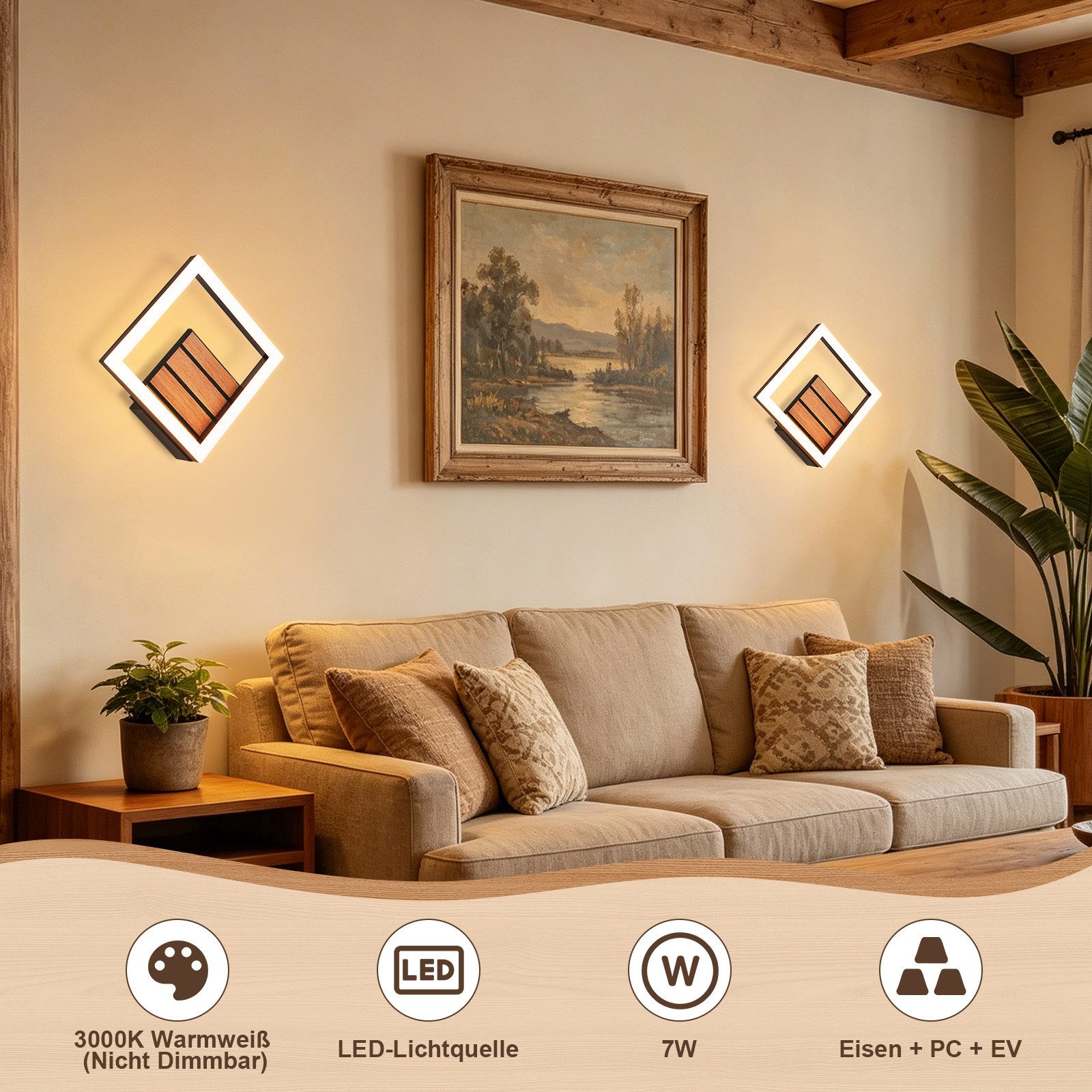 Nettlife LED Wandleuchte 17/20cm Holzoptik 6/7W 3000K Warmweiß Indirekte Wandlampe, LED fest integriert, Warmweiß, für Schlafzimmer Wohnzimmer Moderne Flurbeleuchtung Kleine Küchenlampe