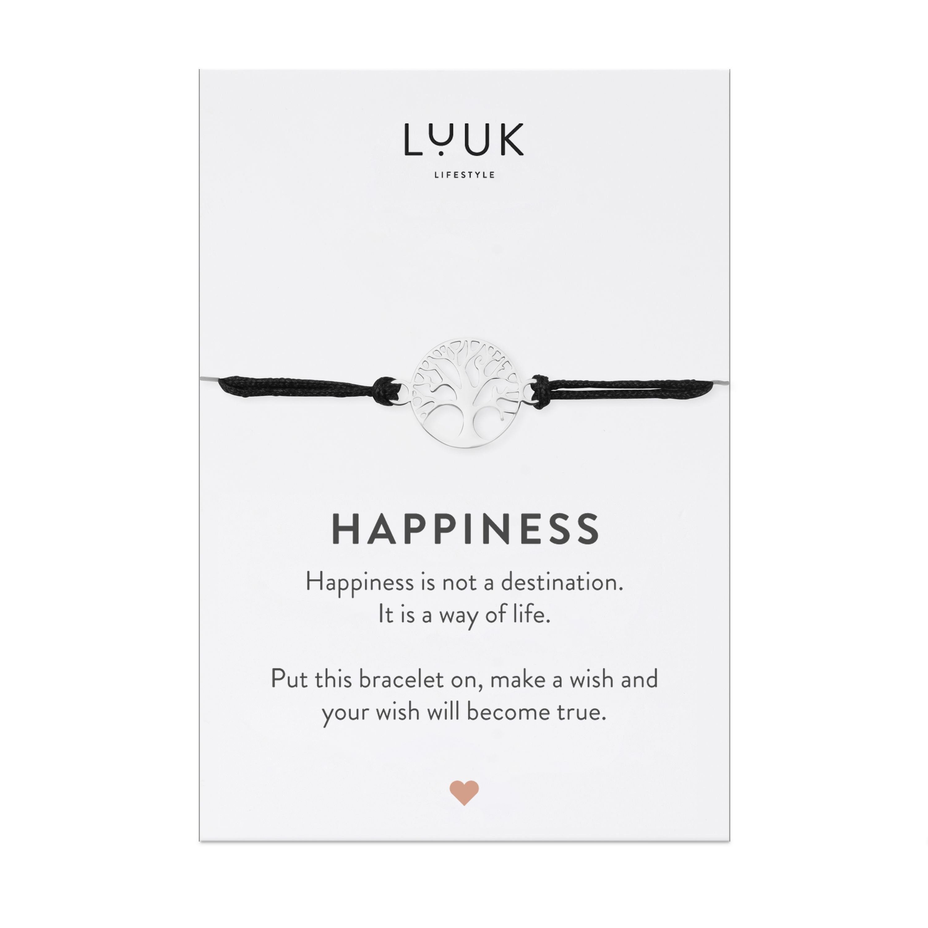 LUUK LIFESTYLE Freundschaftsarmband Lebensbaum, handmade, mit Happiness Spruchkarte Silber