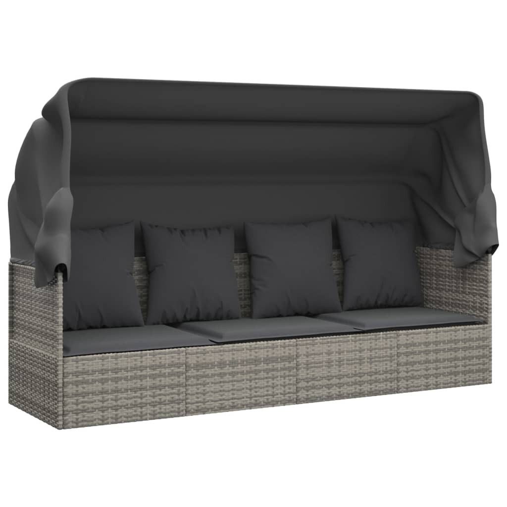 furnicato Loungebett Outdoor-Grau 203x65x127 cm mit Dach und Kissen, 1 Teile