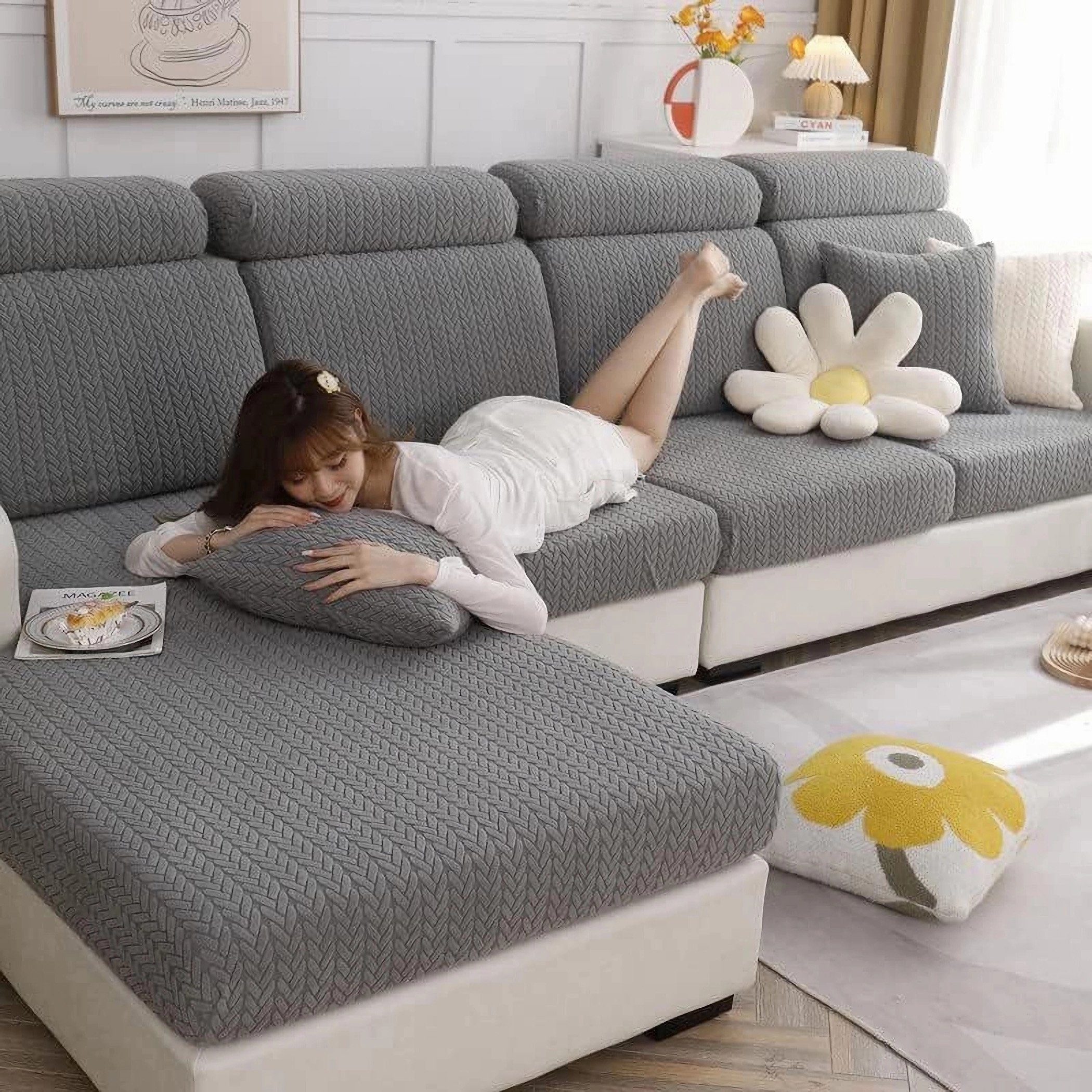 Coonoor Sofahusse L Form Schnittsofa Husse Sofabezug, Stretch, Universal, mit Strukturoptik