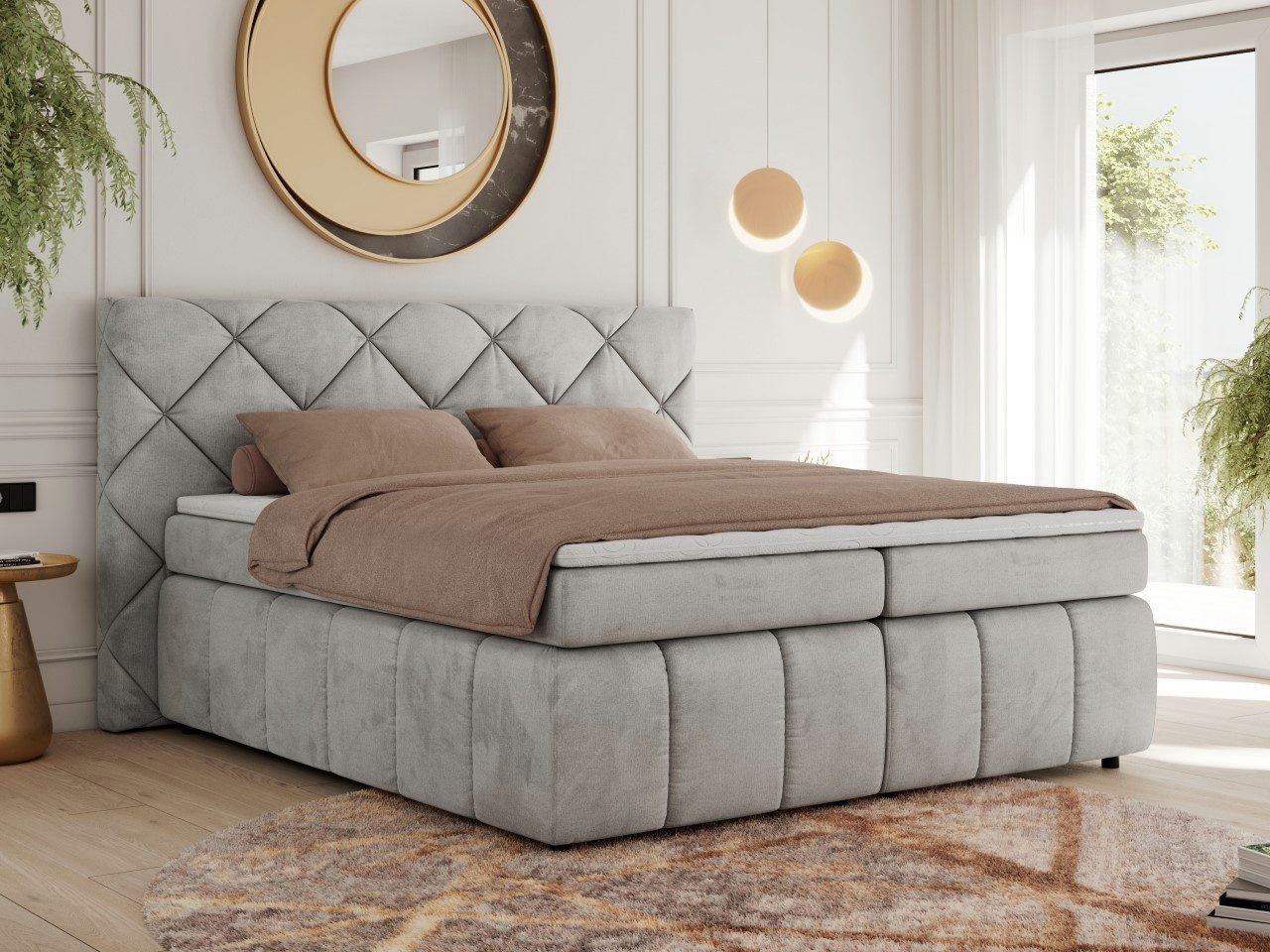 MKS MÖBEL Boxspringbett RITA (Packung, Set, Topper T25, T30-Schaum, gesteppte Kopfstütze), Polsterbett mit Matratzen, Doppelbett, Chesterfield Bett