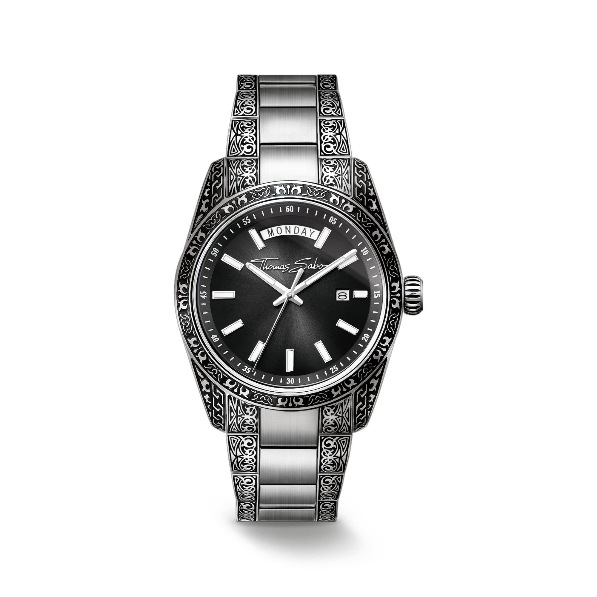 THOMAS SABO Quarzuhr REBEL AT HEART REVIVE 40 mm WA0438-201-203-40 mm, Armbanduhr, Damenuhr, Herrenuhr, Edelstahlarmband, analog, Tag