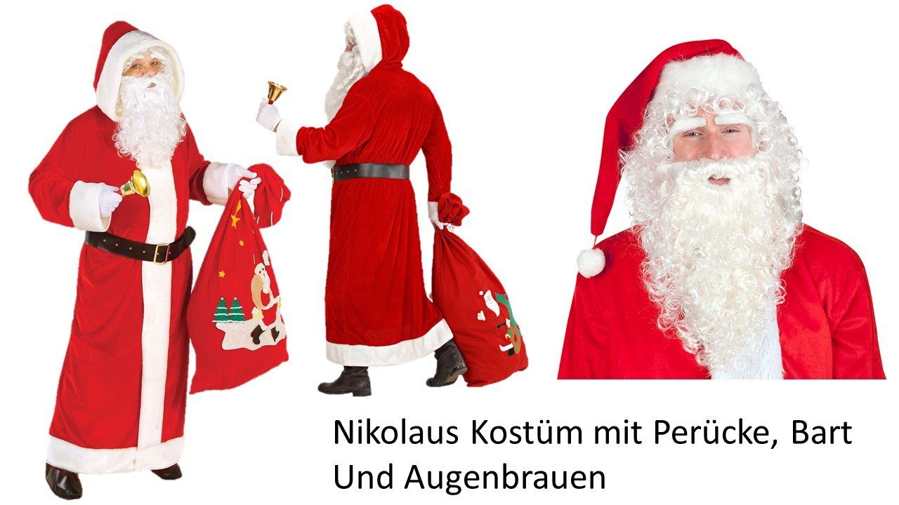 Scherzwelt Engel-Kostüm Santa Claus Kostüm XL - Weihnachtsmann - Nikolaus  SAMT Delux + Perücke