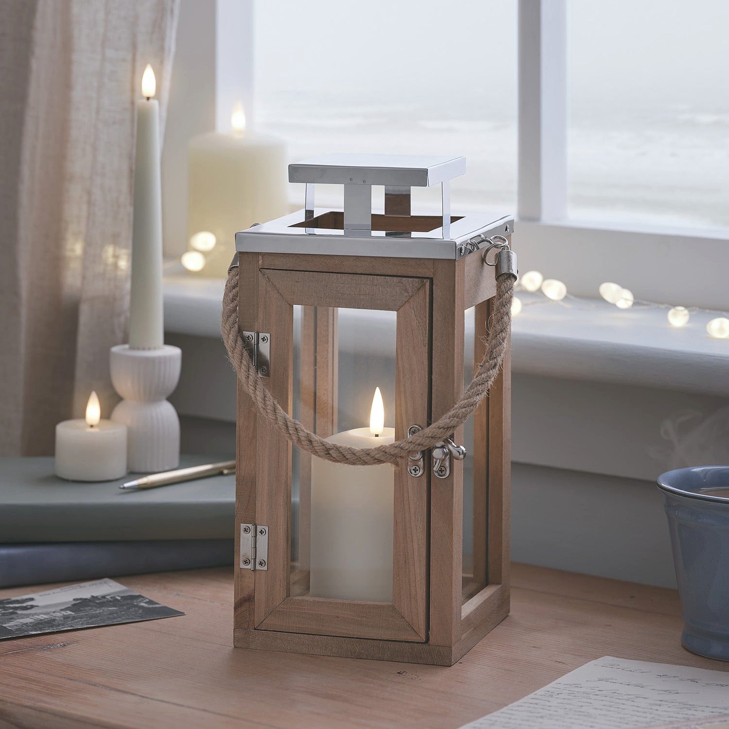 Lights4fun LED Laterne 28cm Salcombe Holz LED Laterne mit TruGlow® Kerze