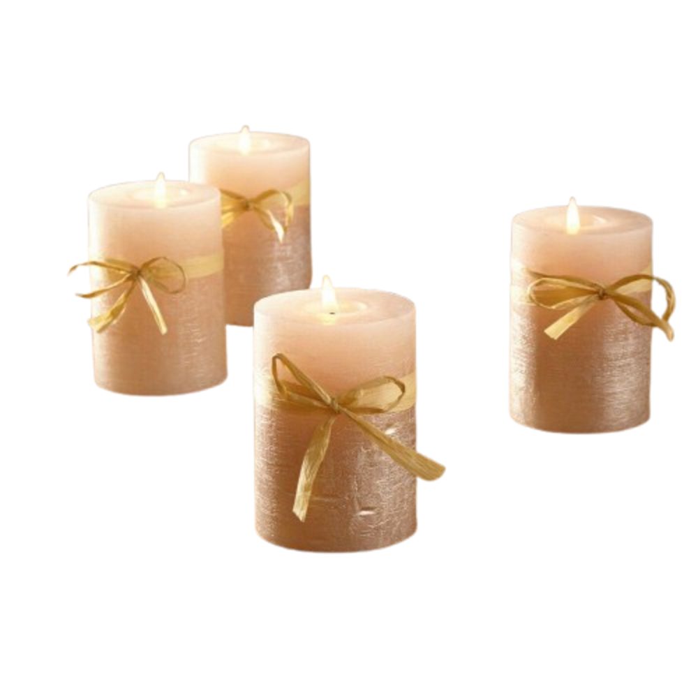 Home-trends24.de Stumpenkerze Gold Creme Beige Kerze Adventskerze Kerzen Wachs 4er Set (4-tlg)