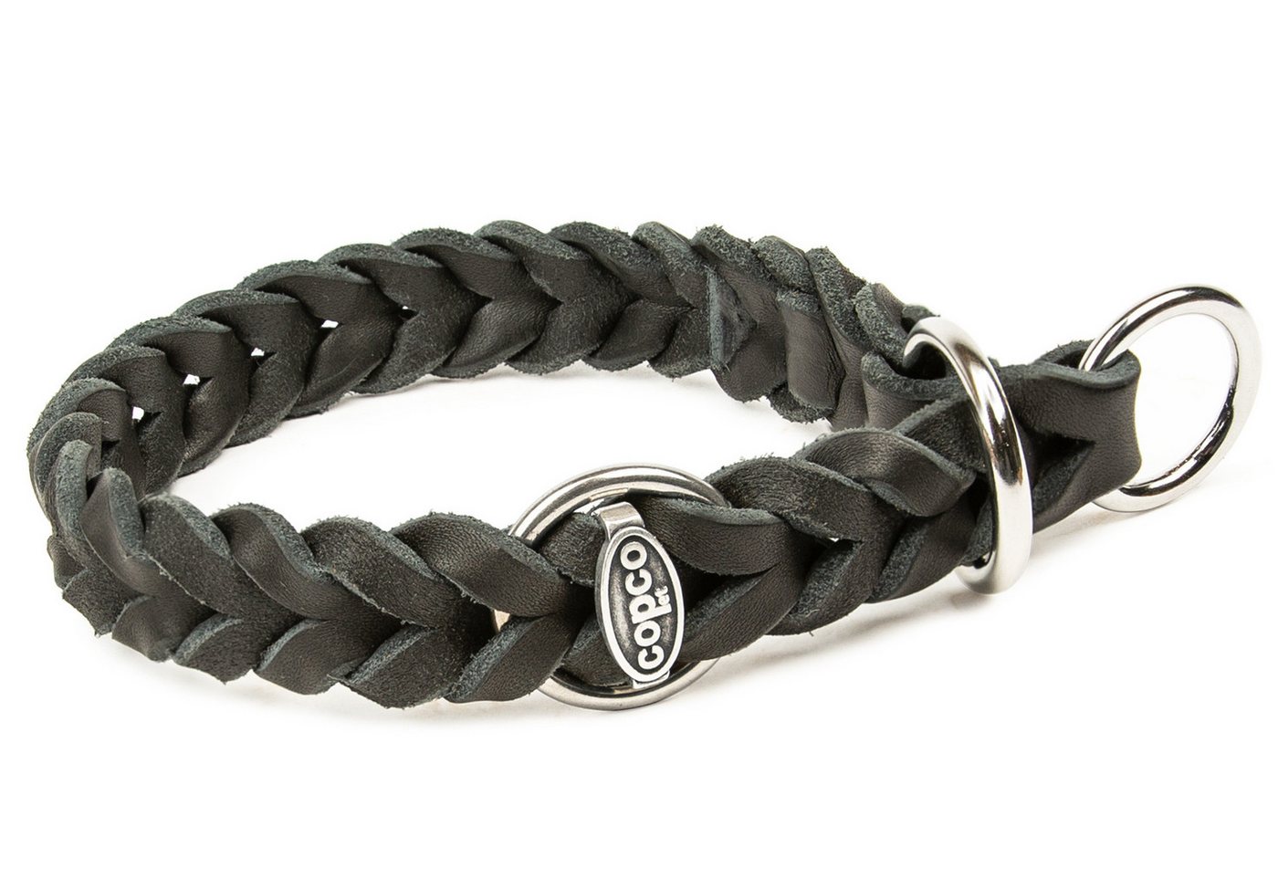 CopcoPet Hunde-Halsband Fettlederhalsband mit Zugstopp Ring, Verchromt, Leder, Geflochten, Handarbeit