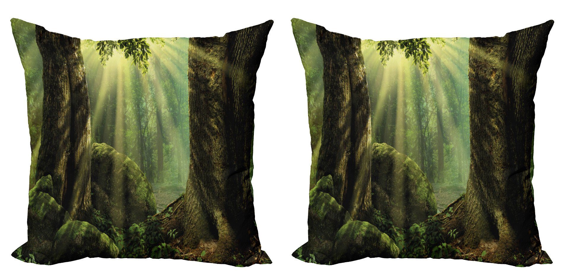 Kissenbezüge Modern Accent Doppelseitiger Digitaldruck, Abakuhaus (2 Stück), Wald Sunbeam Moss Baum Bodies