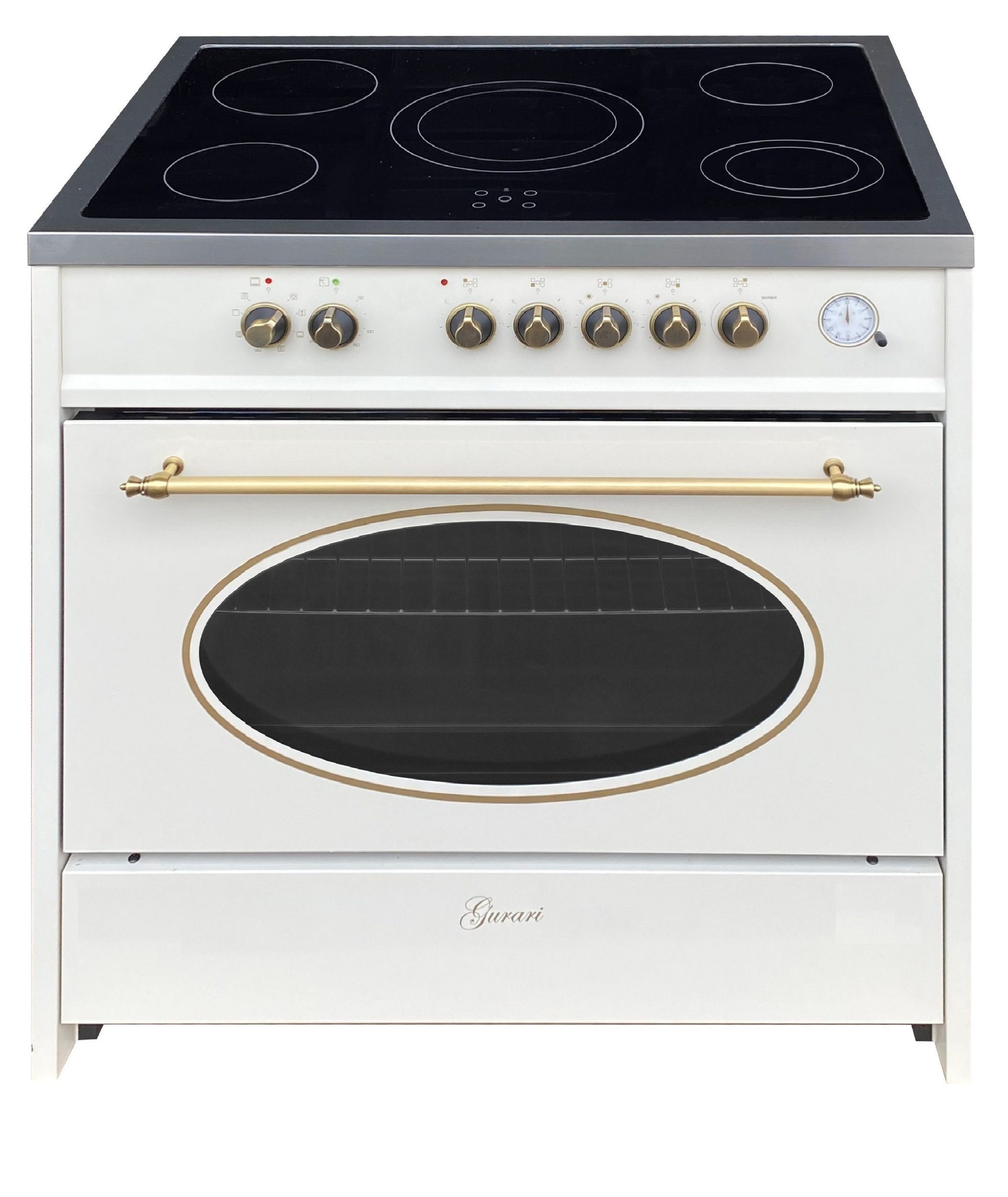 GURARI Elektro-Standherd 90 cm Retro Line in Creme mit Glaskeramik Kochfeld 121L GCH E 912 Cr r., mit 1-fach-Teleskopauszug, Retro Elektro Standherd 90 cm/ Retro Range Coocker