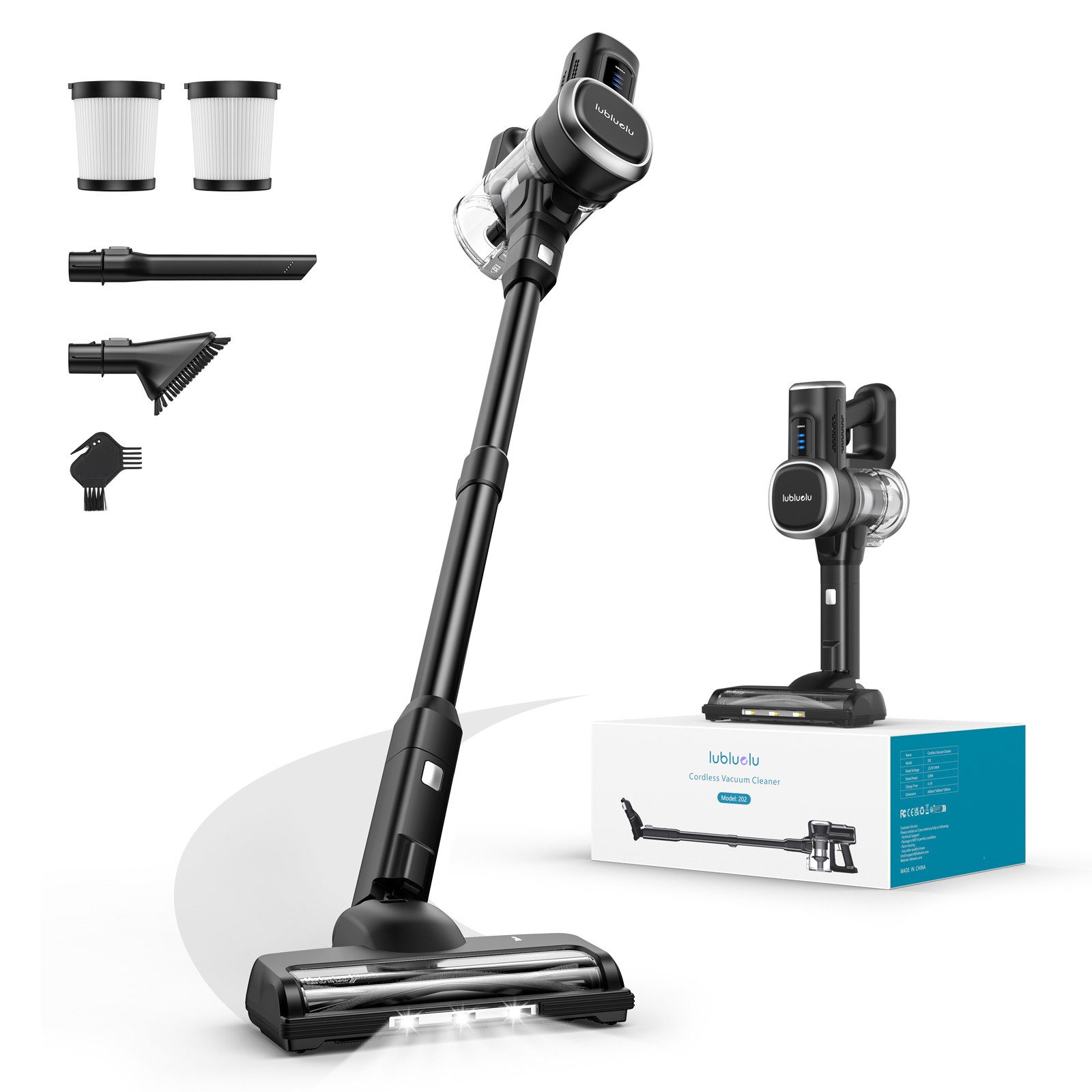 oyajia Akku-Stielstaubsauger kabellos 6in1 Freistehender Akkusauger 25,9V, 220,00 W, beutellos, 50Min. Laufzeit für Hartboden, Teppich, Tierhaare