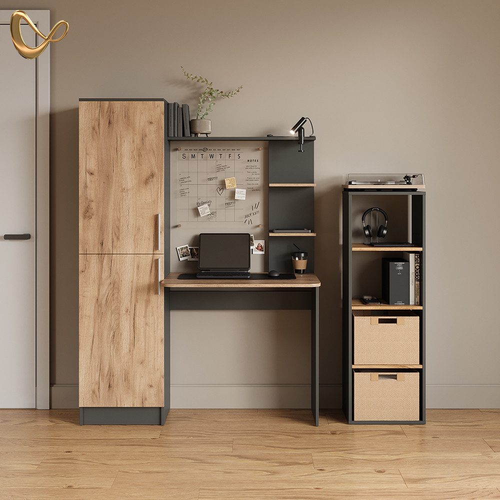 Livinity® Schreibtisch Rina, Anthrazit/Goldkraft Eiche, 122.9 günstig online kaufen