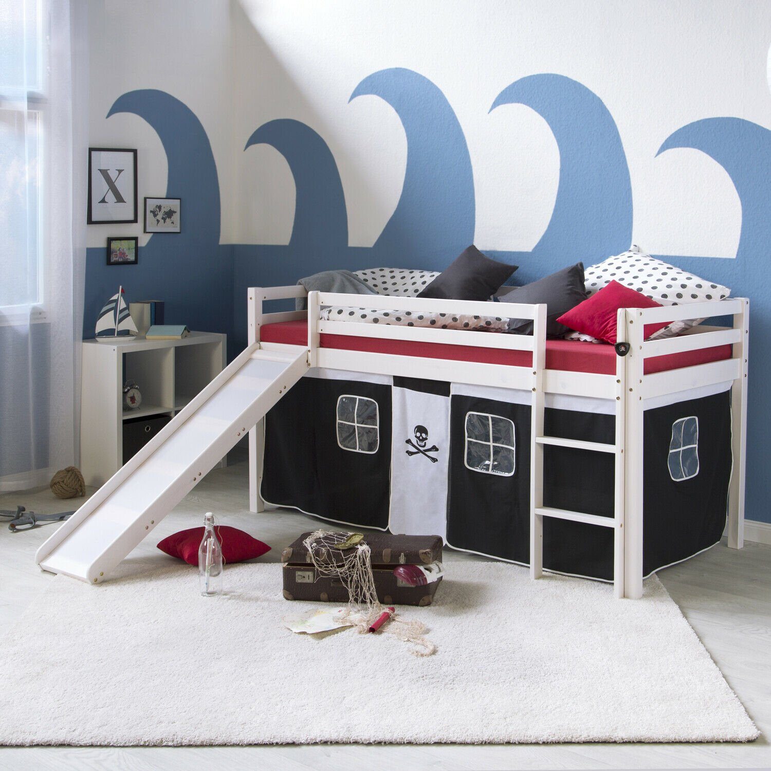 Homestyle4u Hochbett 90x200 mit Rutsche Pirat 1542 günstig online kaufen